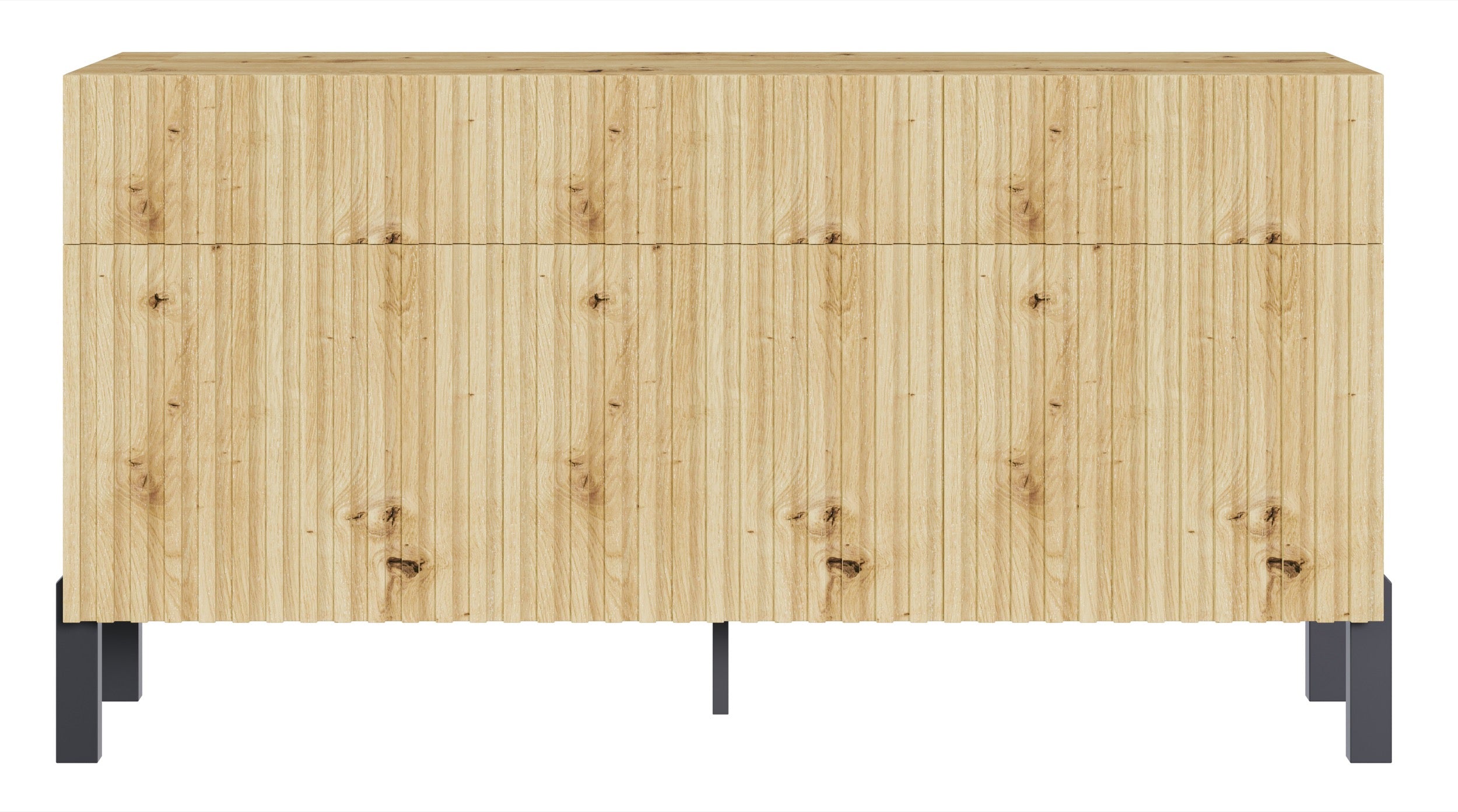 Komoda trzydrzwiowa Telire 154 cm z trzema szufladami i lamelowym frontem dąb artisan