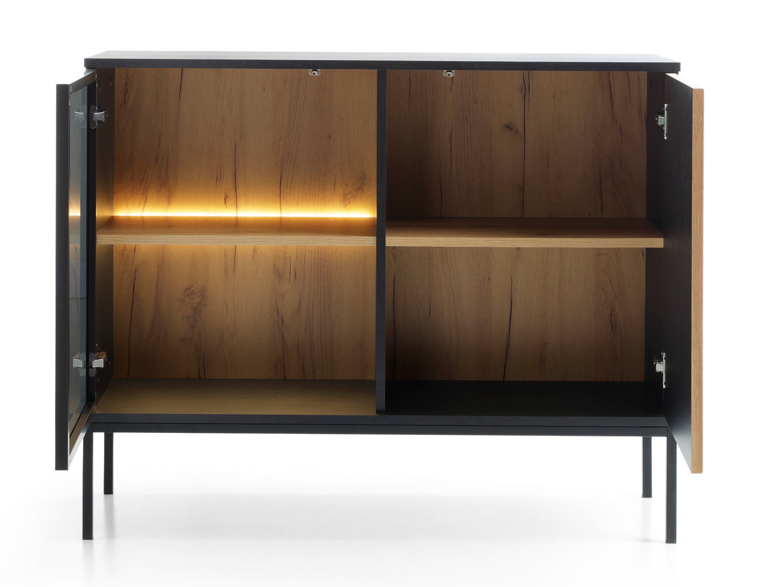 Komoda Tosena dwudrzwiowa z oświetleniem LED 104 cm Czarny/Dąb wotan
