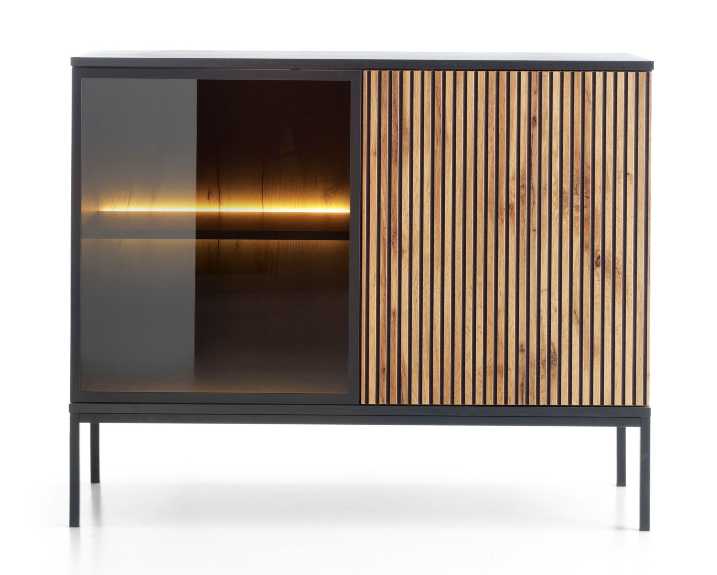 Komoda Tosena dwudrzwiowa z oświetleniem LED 104 cm Czarny/Dąb wotan