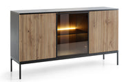 Komoda Tosena trzydrzwiowa z oświetleniem LED 154 cm Czarny/Dąb wotan