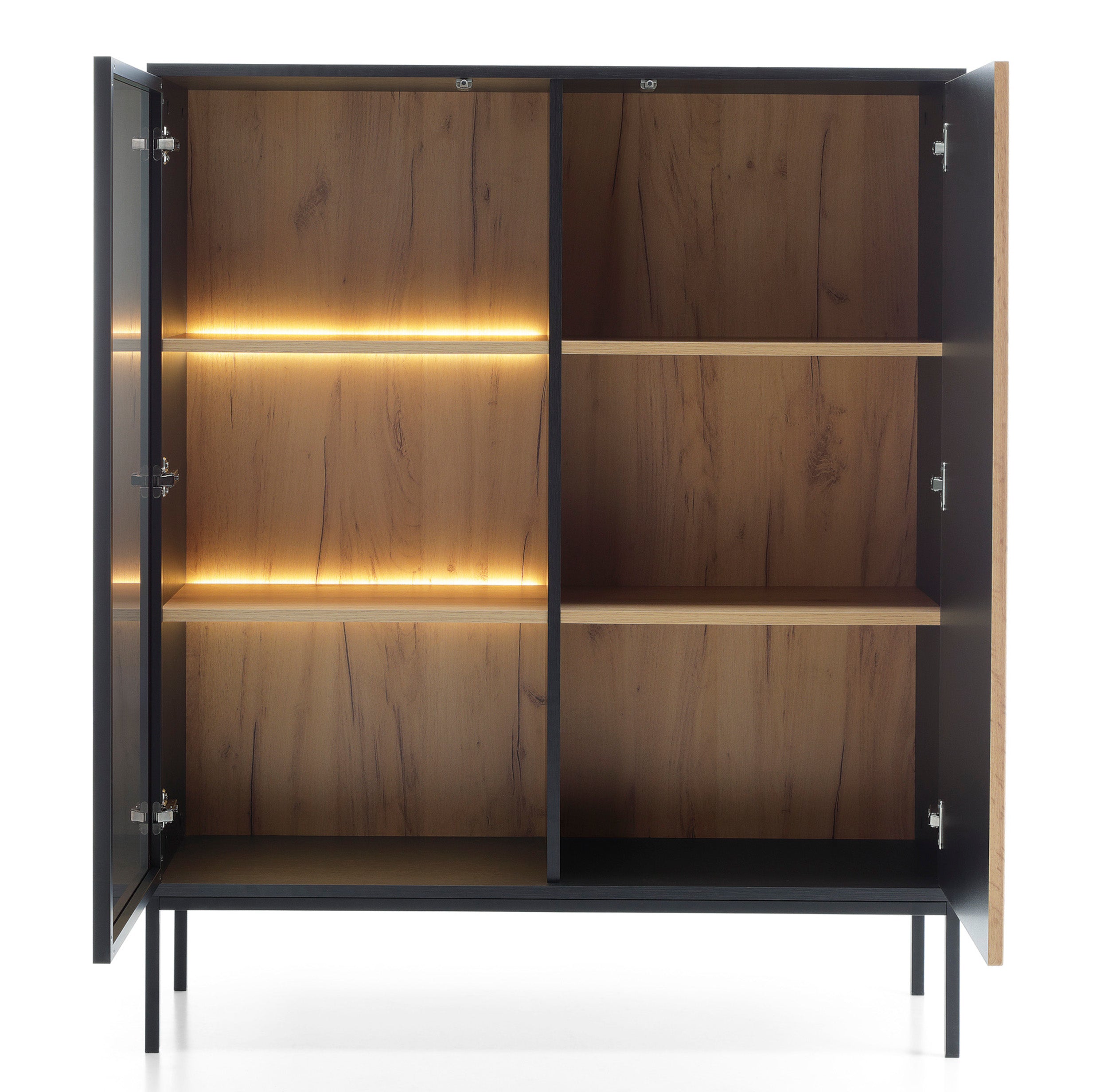 Witryna Tosena dwudrzwiowa z oświetleniem LED 104 cm Czarny/Dąb wotan