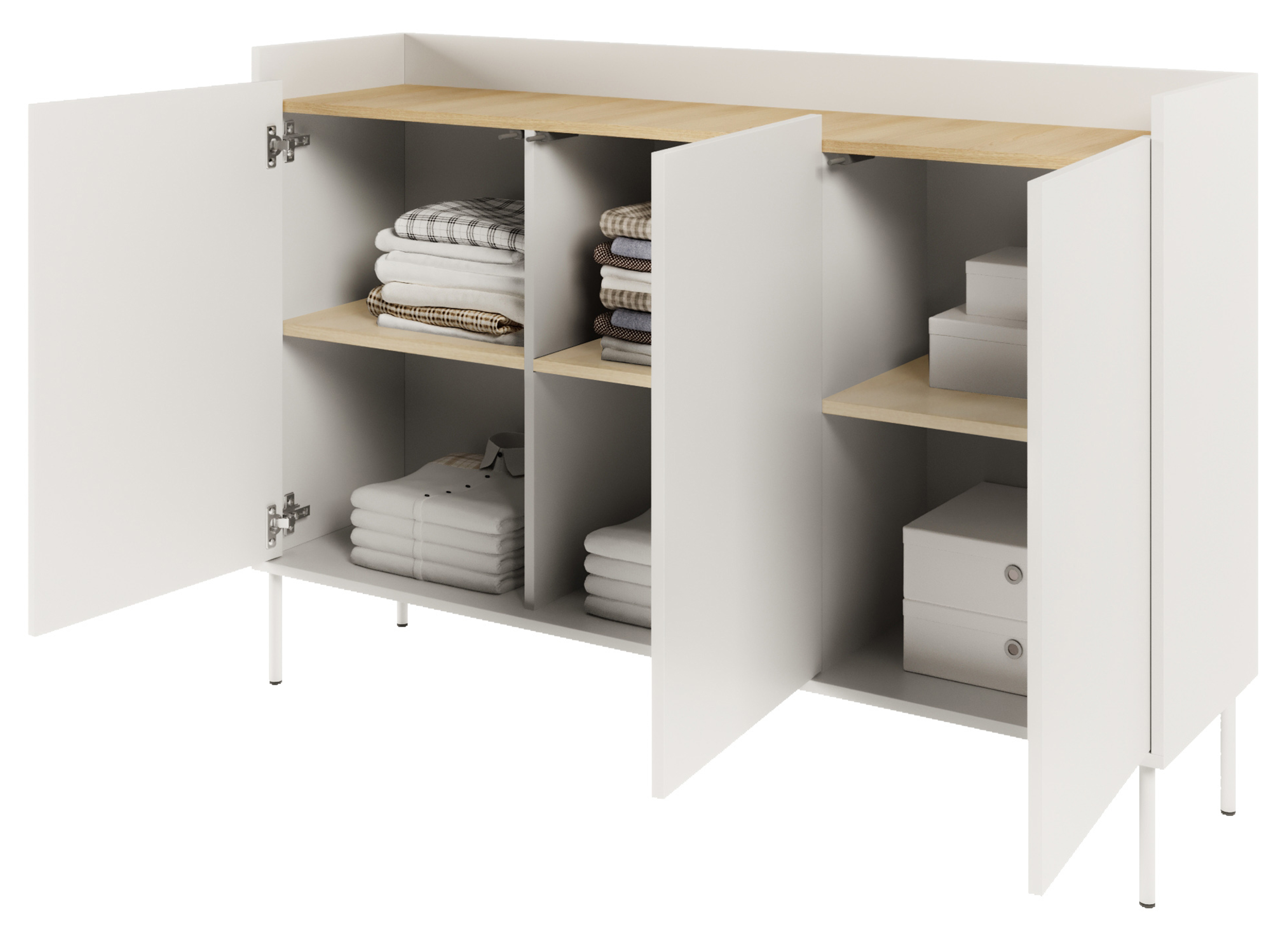 Komoda trzydrzwiowa Tovi 140 cm biała/dąb lindberg