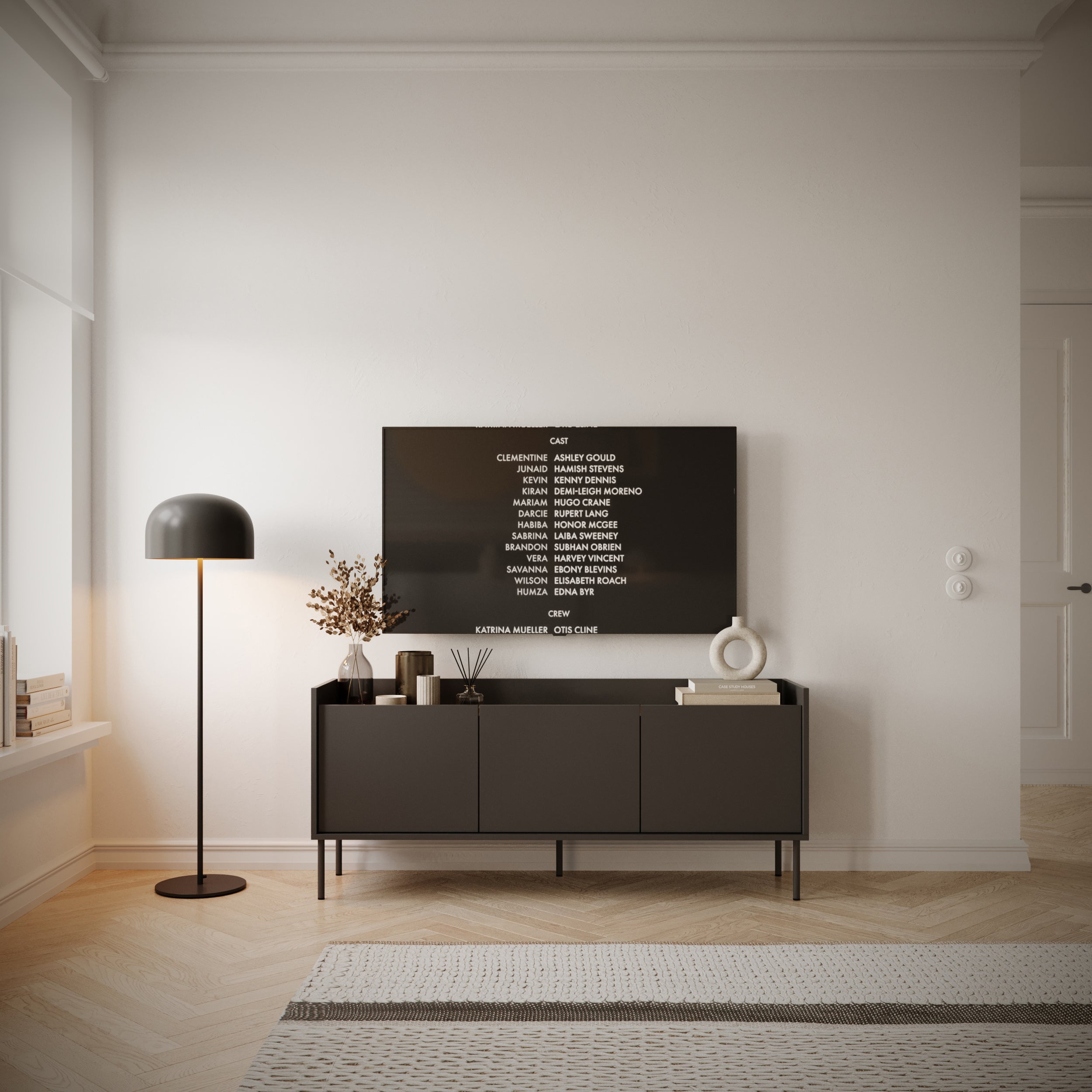 Szafka RTV Tovi trzydrzwiowa 140 cm czarny/orzech wisconsin