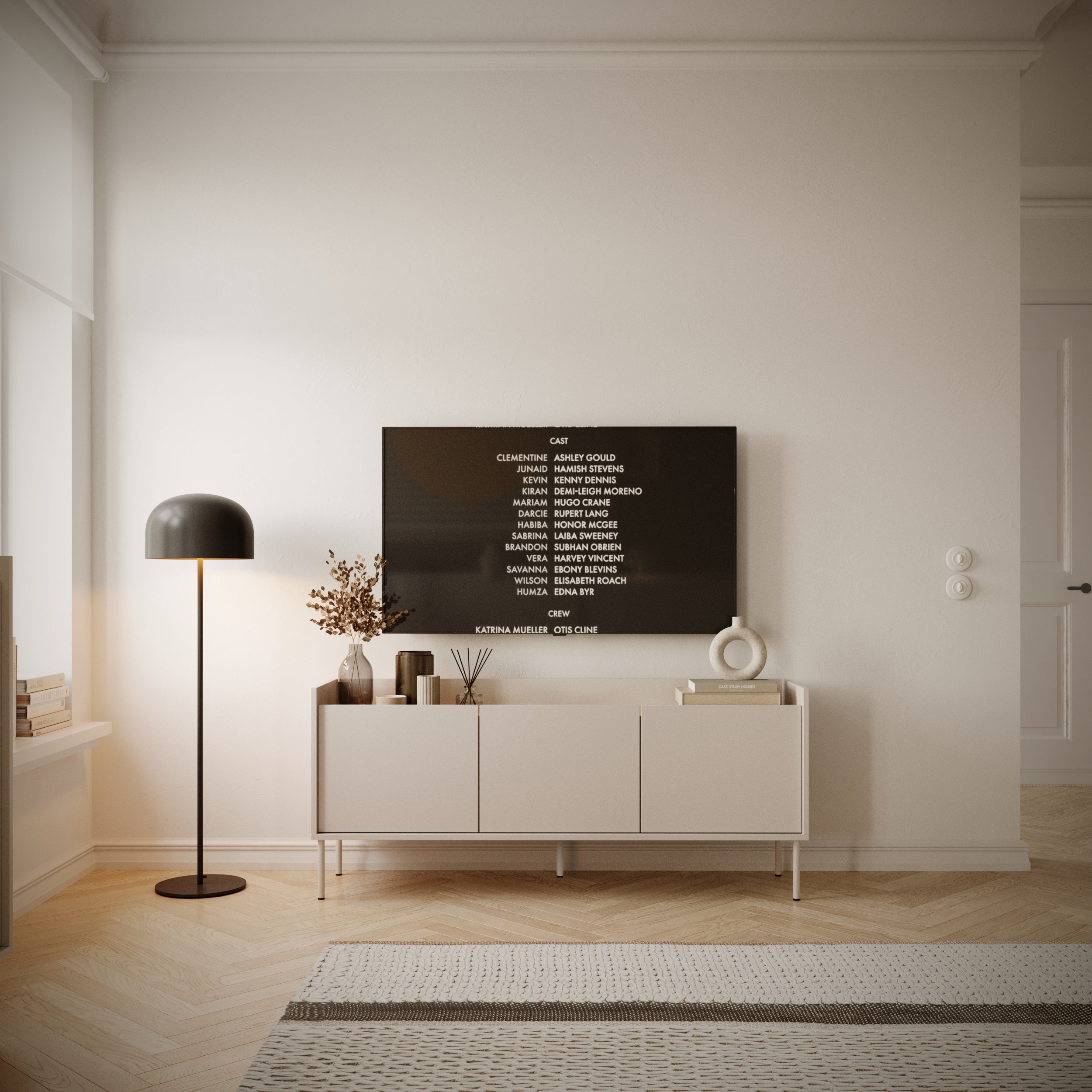Szafka RTV Tovi trzydrzwiowa 140 cm kaszmir/dąb lindberg