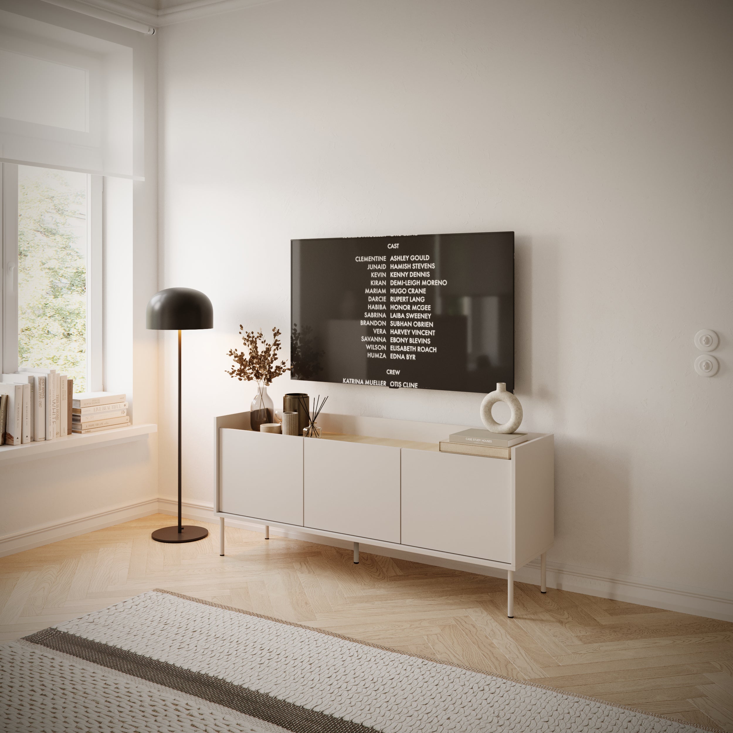 Szafka RTV Tovi trzydrzwiowa 140 cm kaszmir/dąb lindberg
