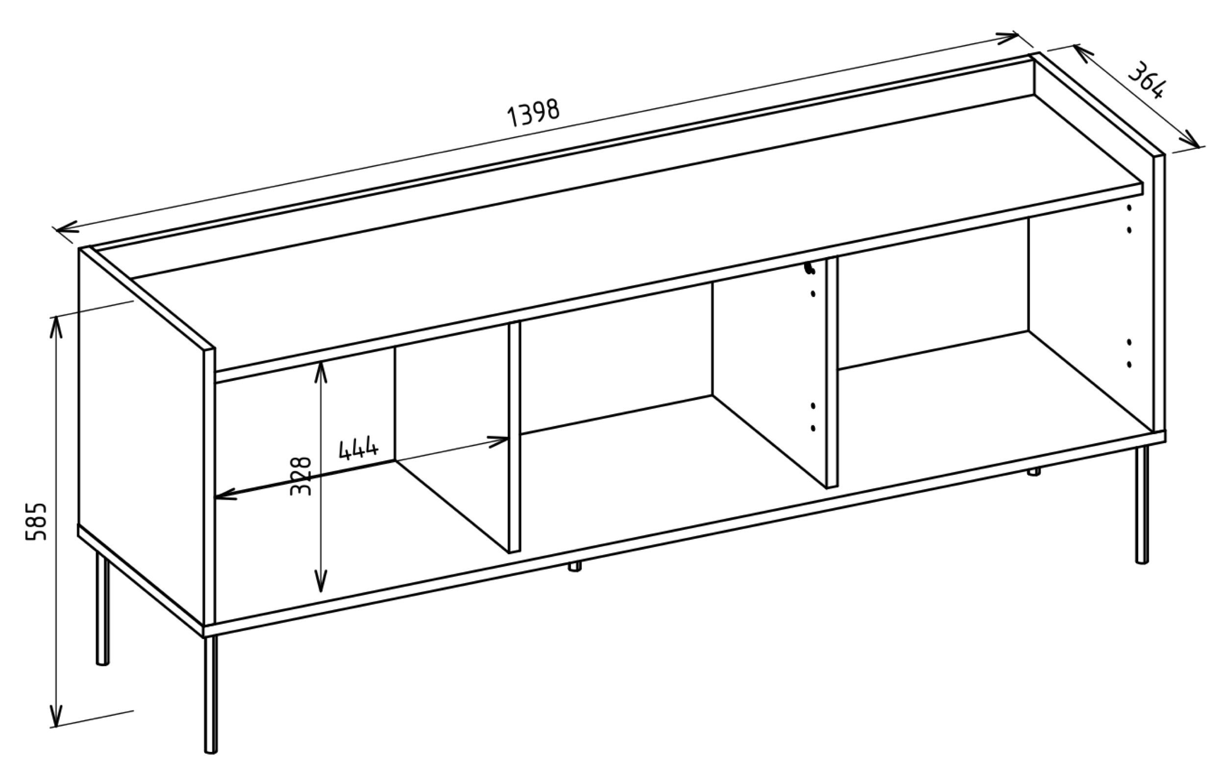 Szafka RTV Tovi trzydrzwiowa 140 cm biała/dąb lindberg