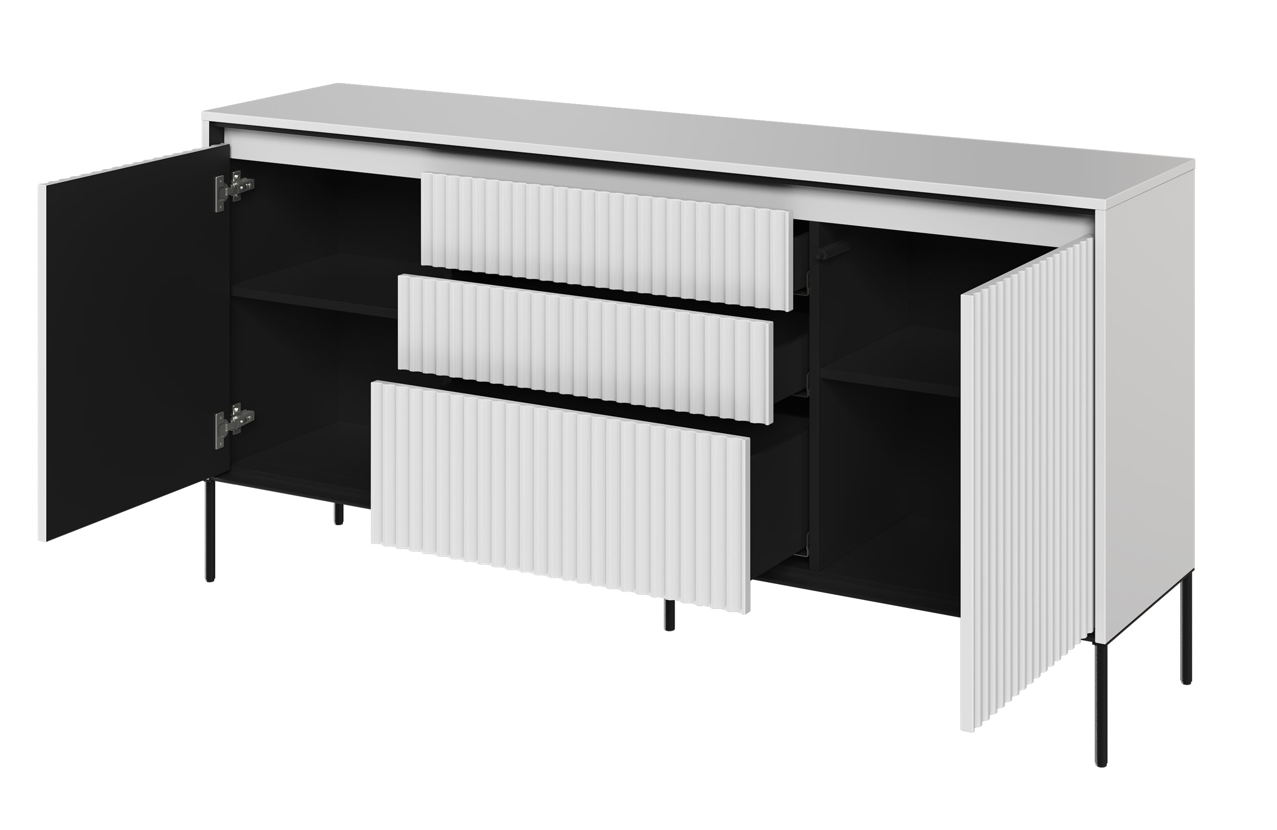 Komoda dwudrzwiowa Trend 166 cm z trzema szufladami z LED Biała