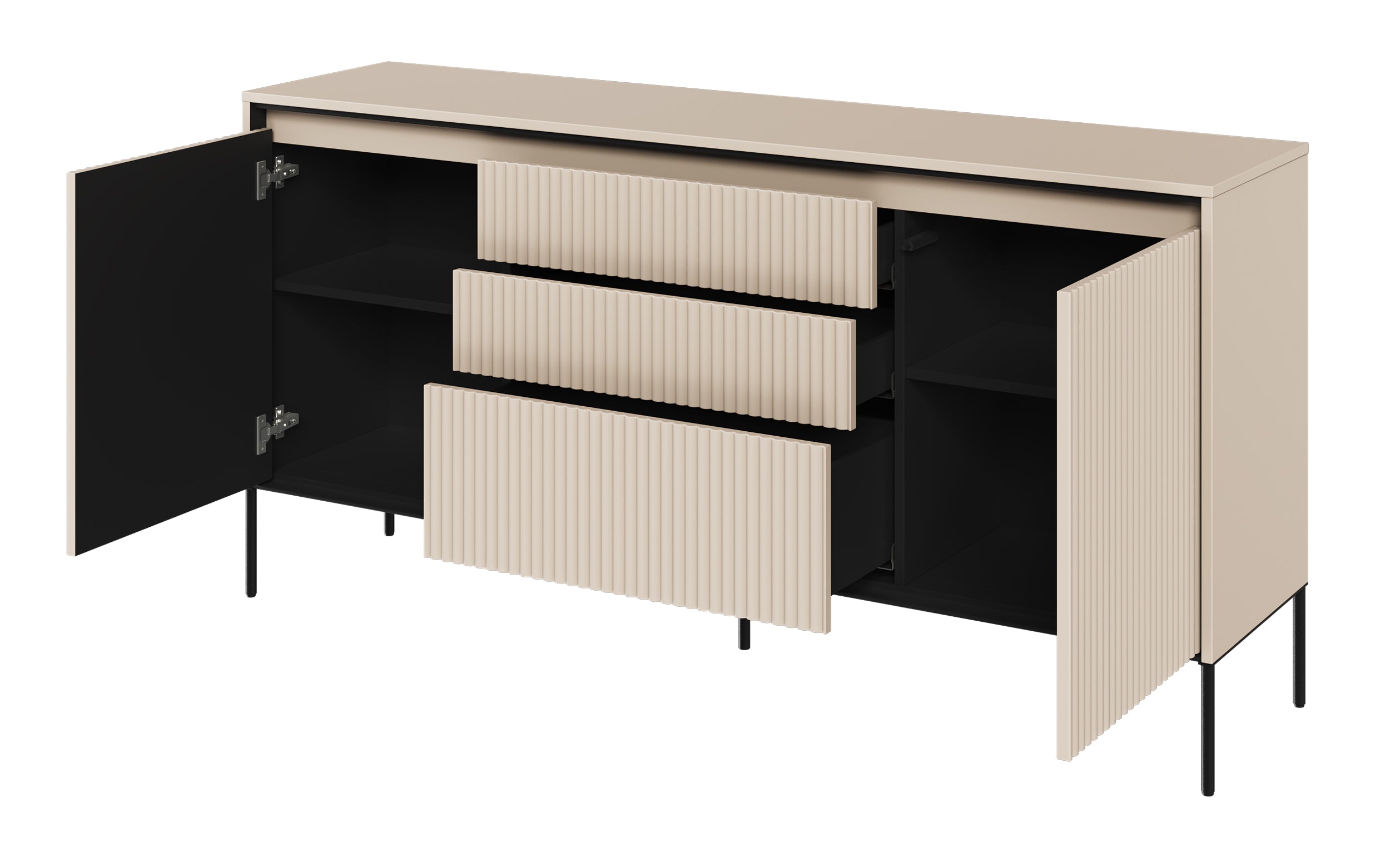 Komoda dwudrzwiowa Trend 166 cm z trzema szufladami z LED Beżowa