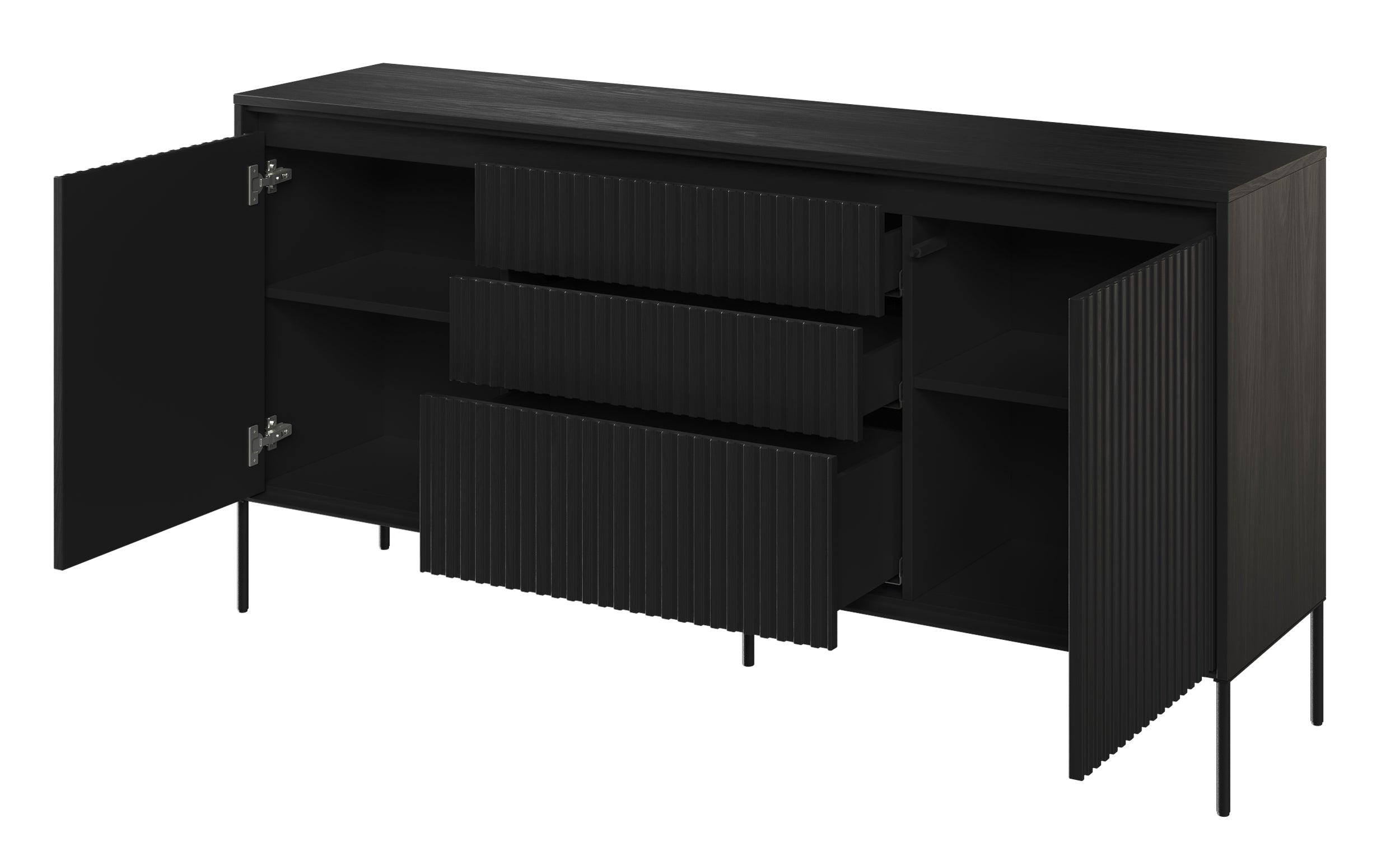 Komoda dwudrzwiowa Trend 166 cm z trzema szufladami z LED Czarna