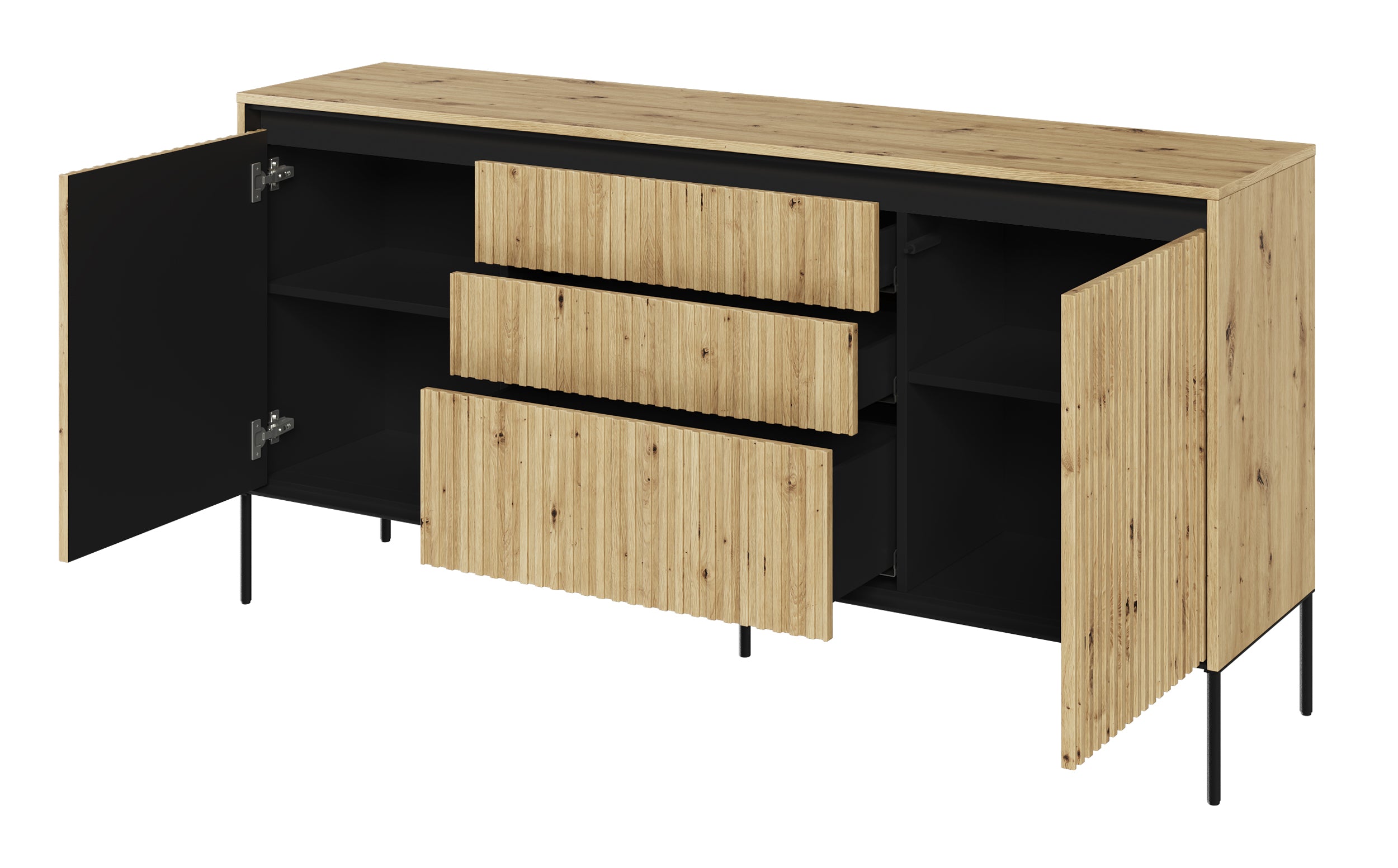 Komoda dwudrzwiowa Trend 166 cm z trzema szufladami z LED Dąb artisan