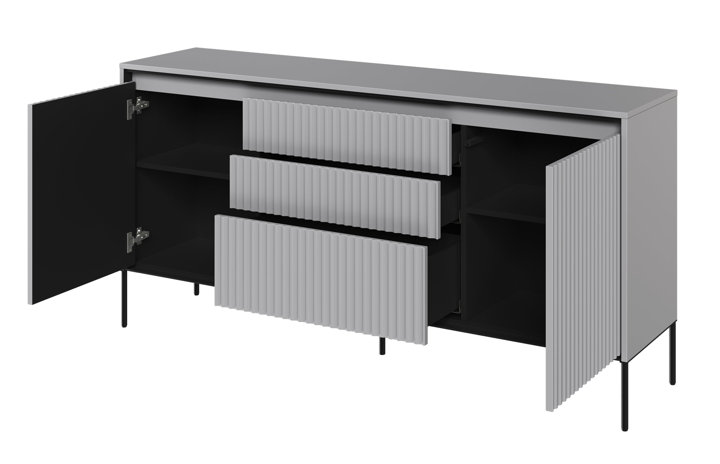 Komoda dwudrzwiowa Trend 166 cm z trzema szufladami z LED Szara