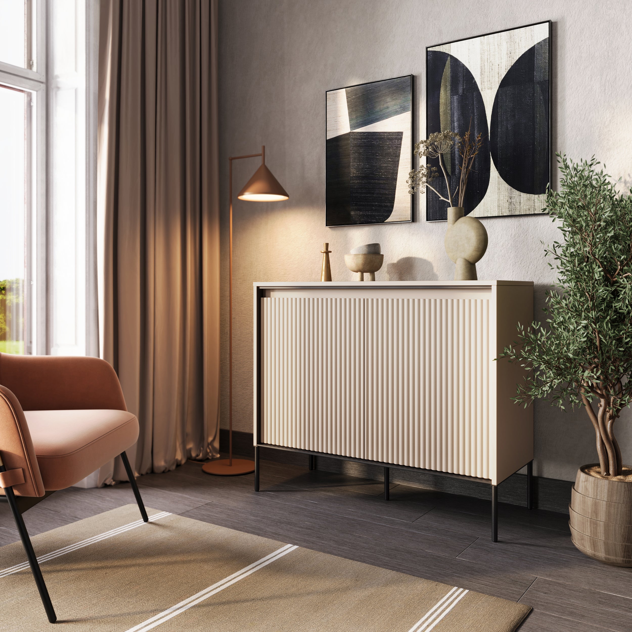 Komoda dwudrzwiowa Trend 98 cm z LED Beżowa