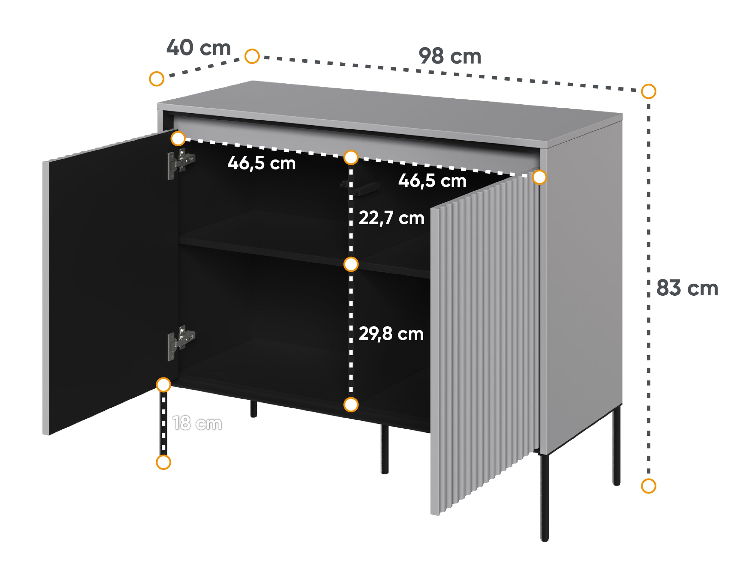 Komoda dwudrzwiowa Trend 98 cm z LED Szara