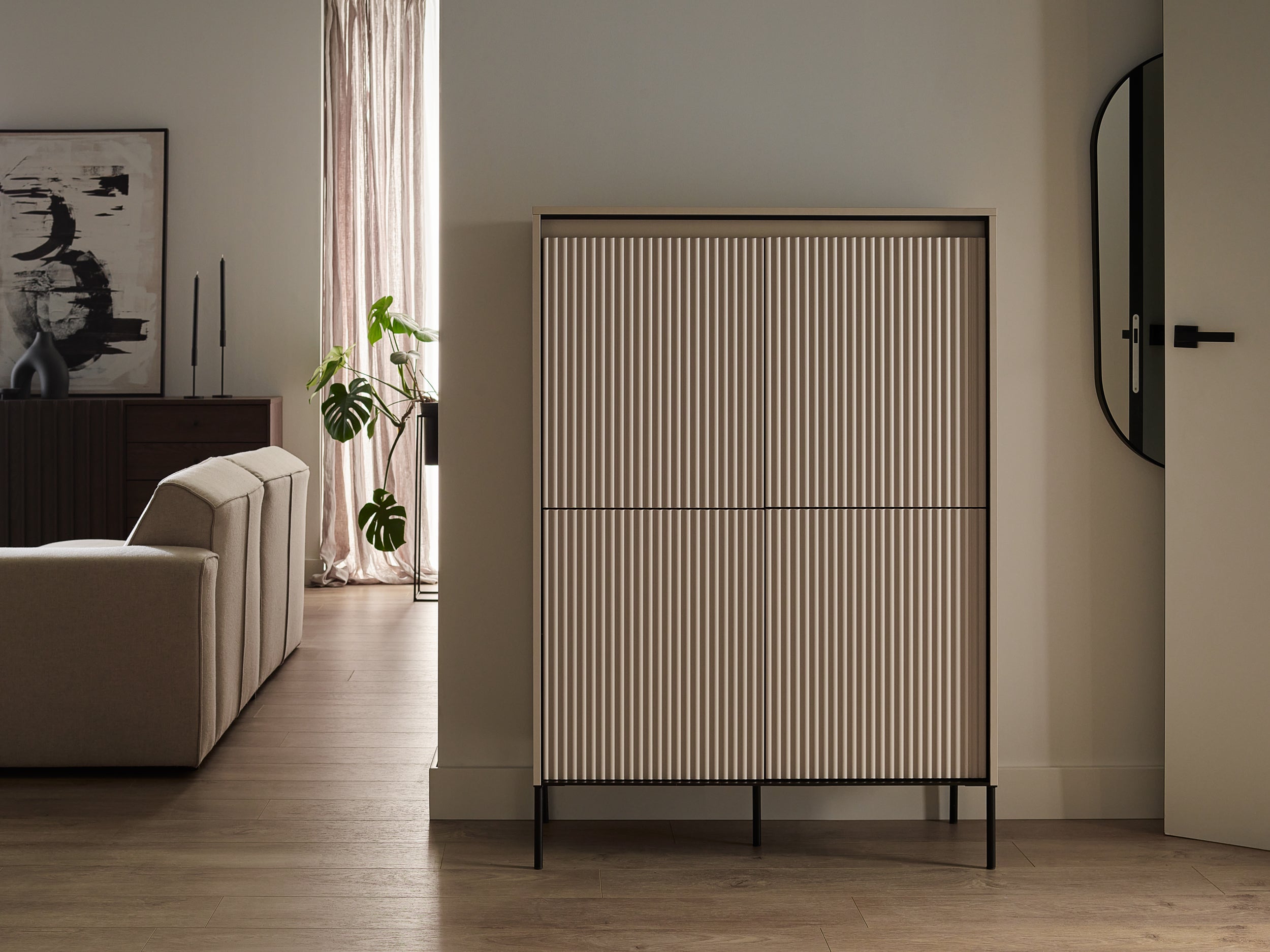 Komoda czterodrzwiowa Trend wysoka 98 cm z LED Beżowa