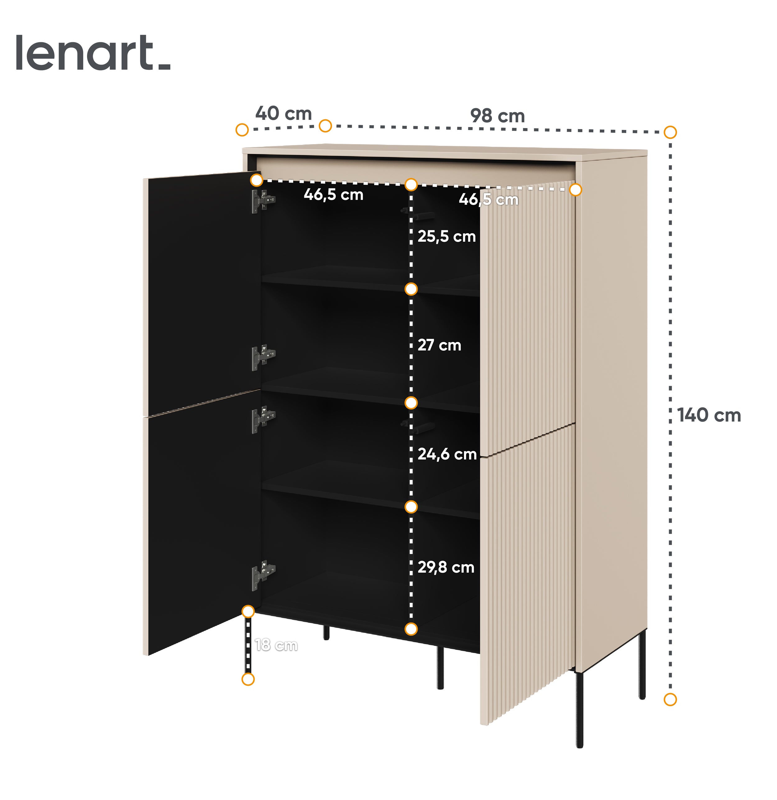 Komoda czterodrzwiowa Trend wysoka 98 cm z LED Beżowa