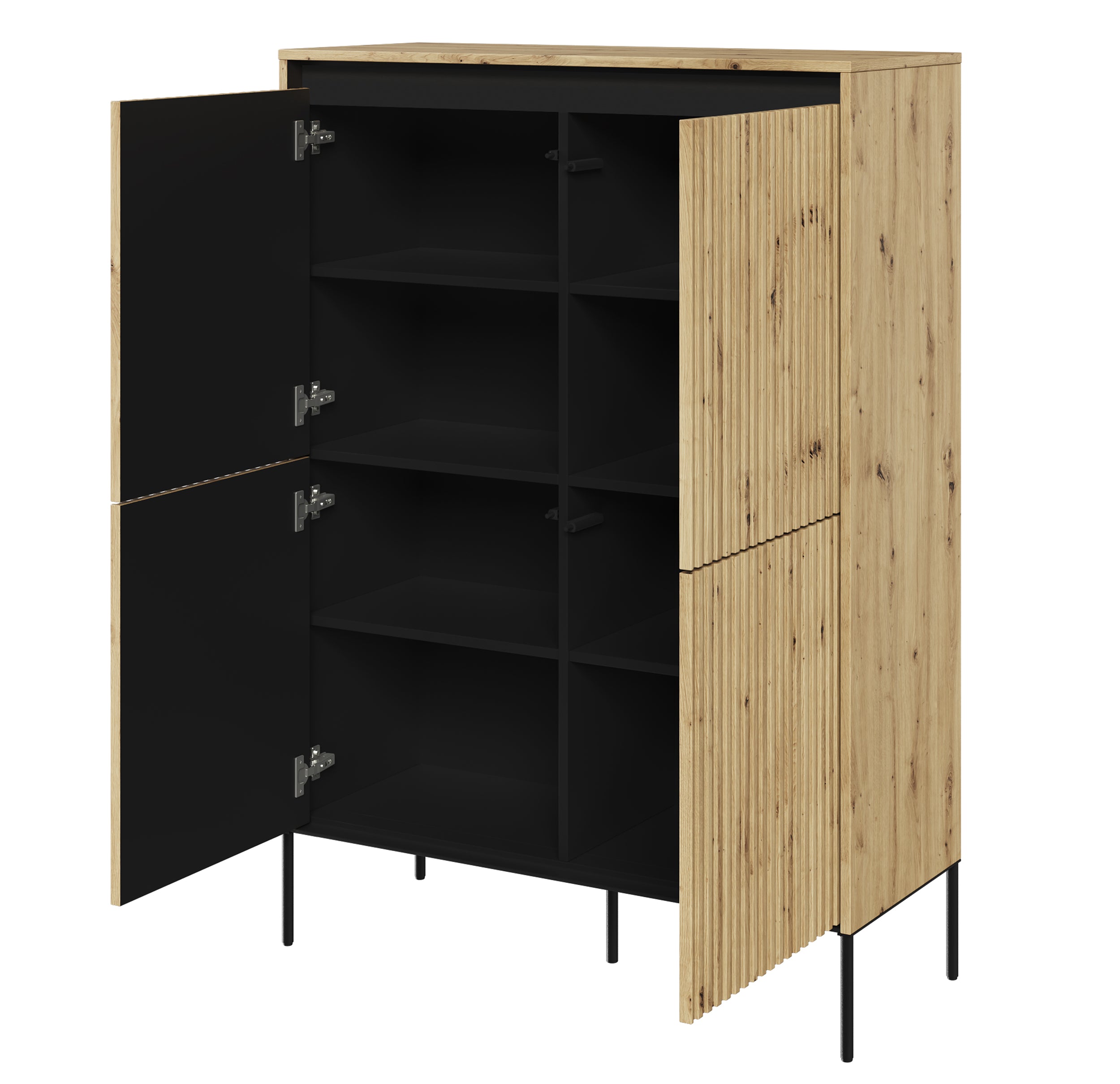 Komoda czterodrzwiowa Trend wysoka 98 cm z LED Dąb artisan