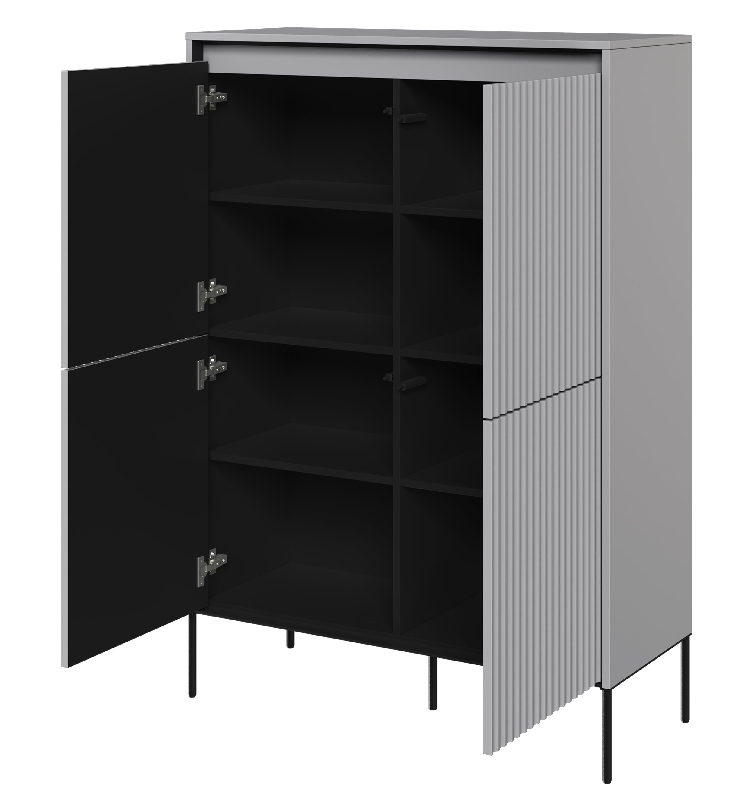 Komoda czterodrzwiowa Trend wysoka 98 cm z LED Szara