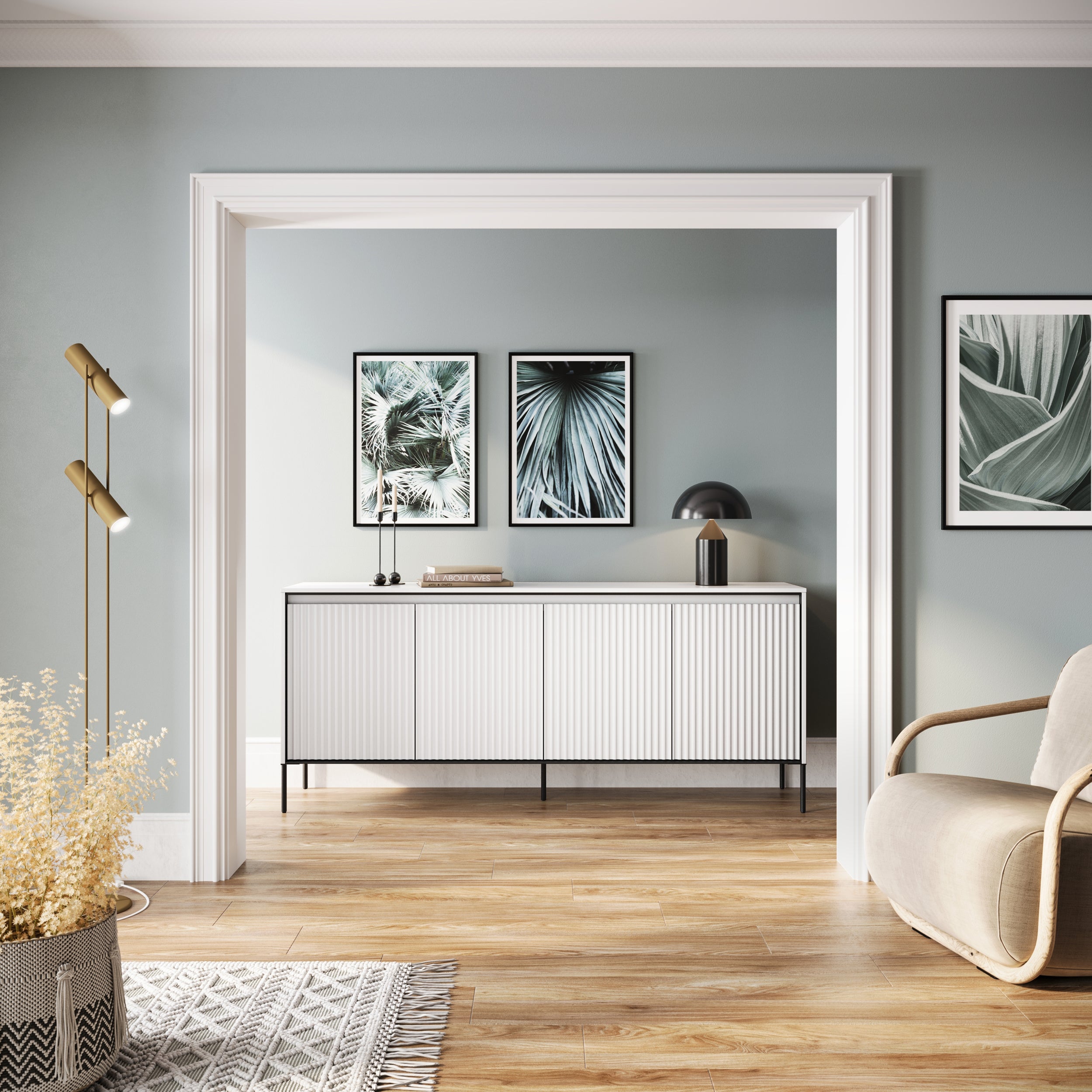 Komoda czterodrzwiowa Trend niska 193 cm z LED Biała