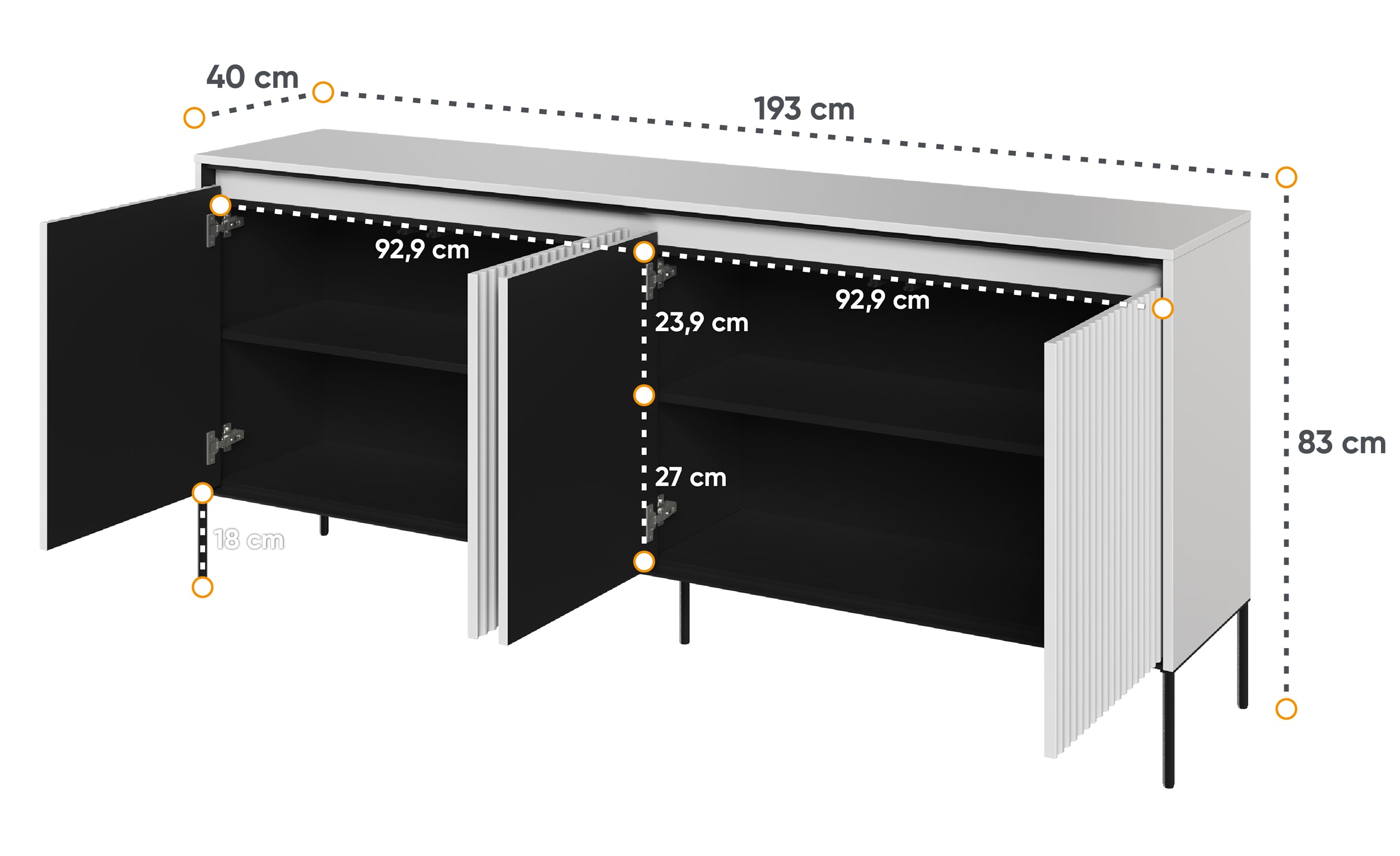 Komoda czterodrzwiowa Trend niska 193 cm z LED Biała