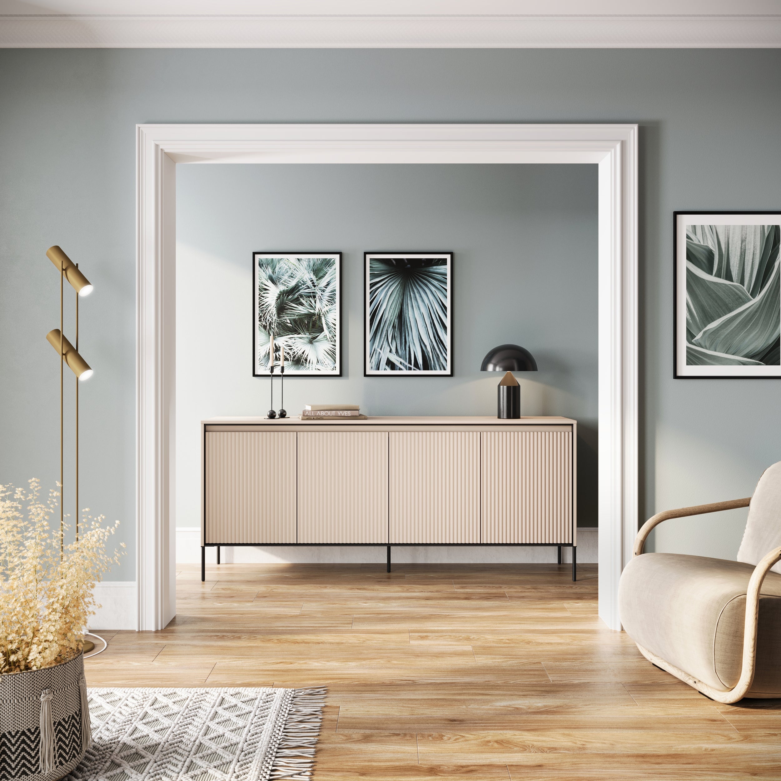 Komoda czterodrzwiowa Trend niska 193 cm z LED Beżowa