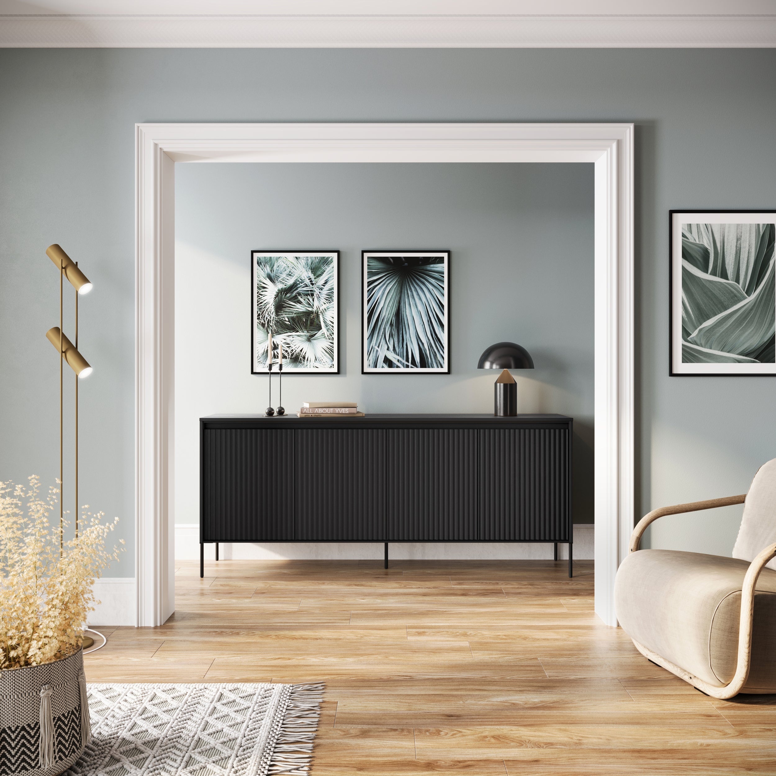 Komoda czterodrzwiowa Trend niska 193 cm z LED Czarna