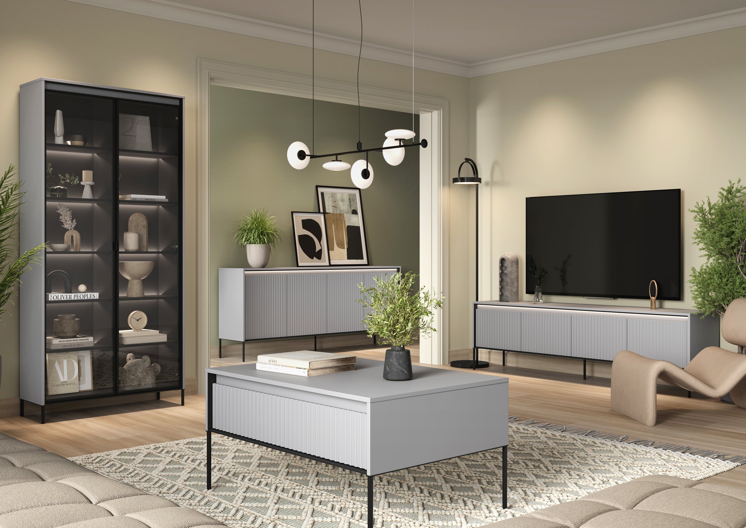 Szafka RTV Trend 167 cm z LED Szara