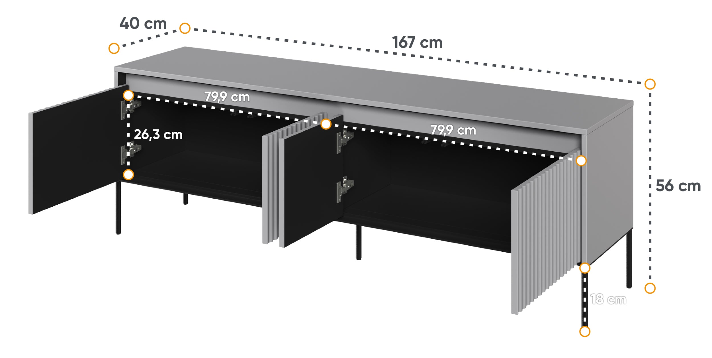 Szafka RTV Trend 167 cm z LED Szara