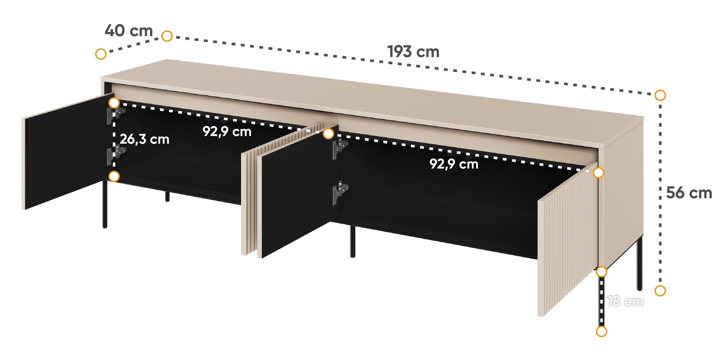 Szafka RTV Trend 193 cm z LED Beżowa