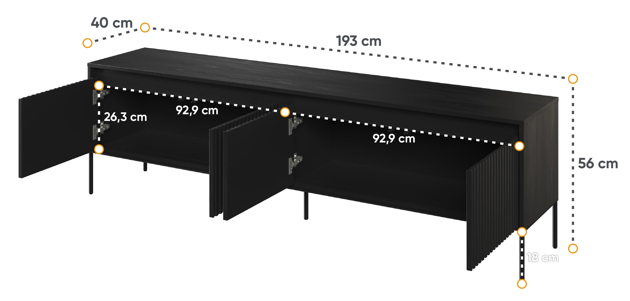 Szafka RTV Trend 193 cm z LED Czarna