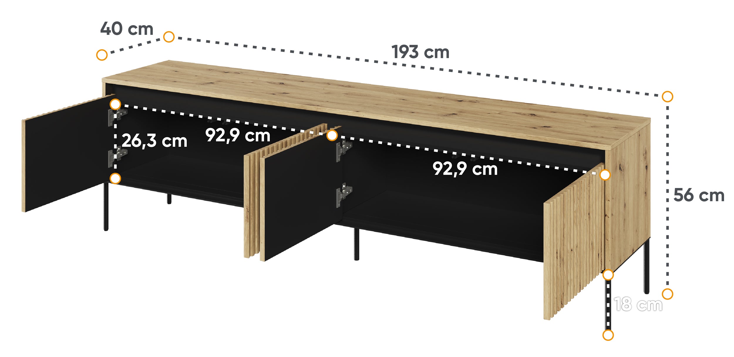 Szafka RTV Trend 193 cm z LED Dąb artisan