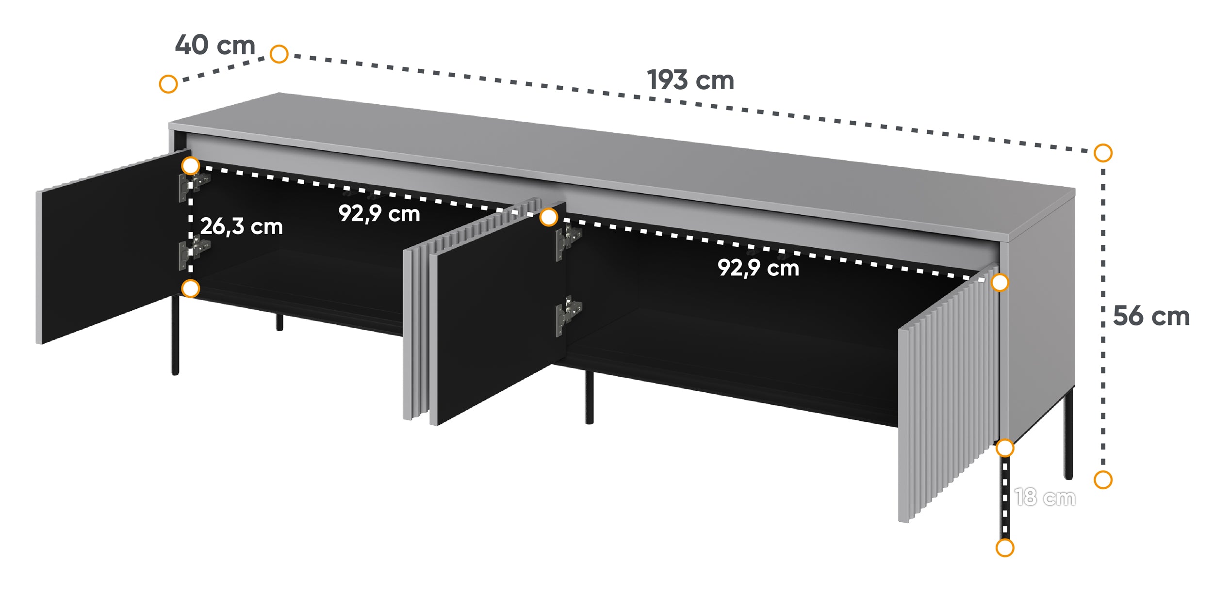 Szafka RTV Trend 193 cm z LED Szara