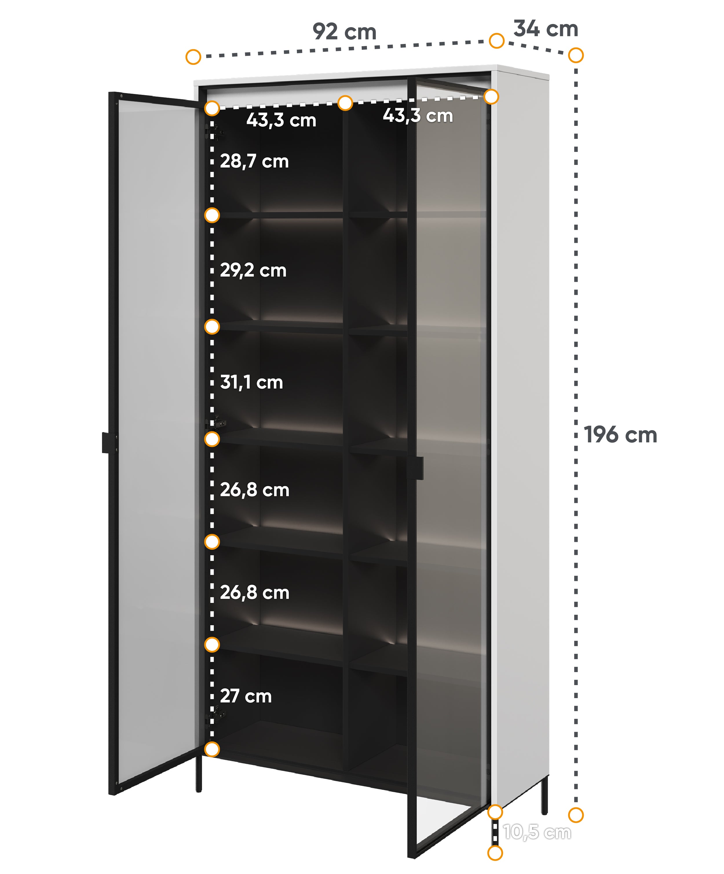 Witryna dwudrzwiowa Trend 92 cm z LED Biała