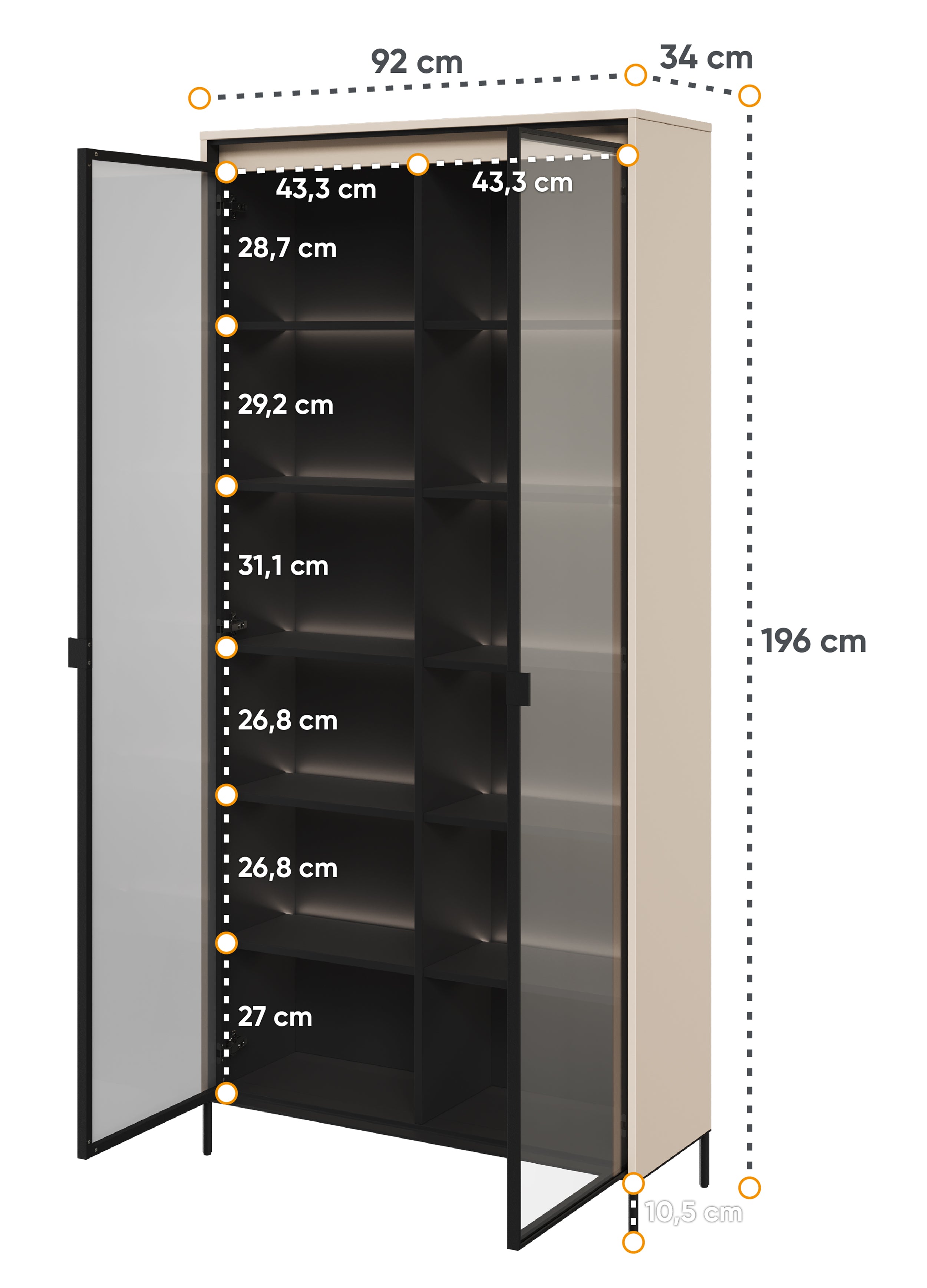 Witryna dwudrzwiowa Trend 92 cm z LED Beżowa