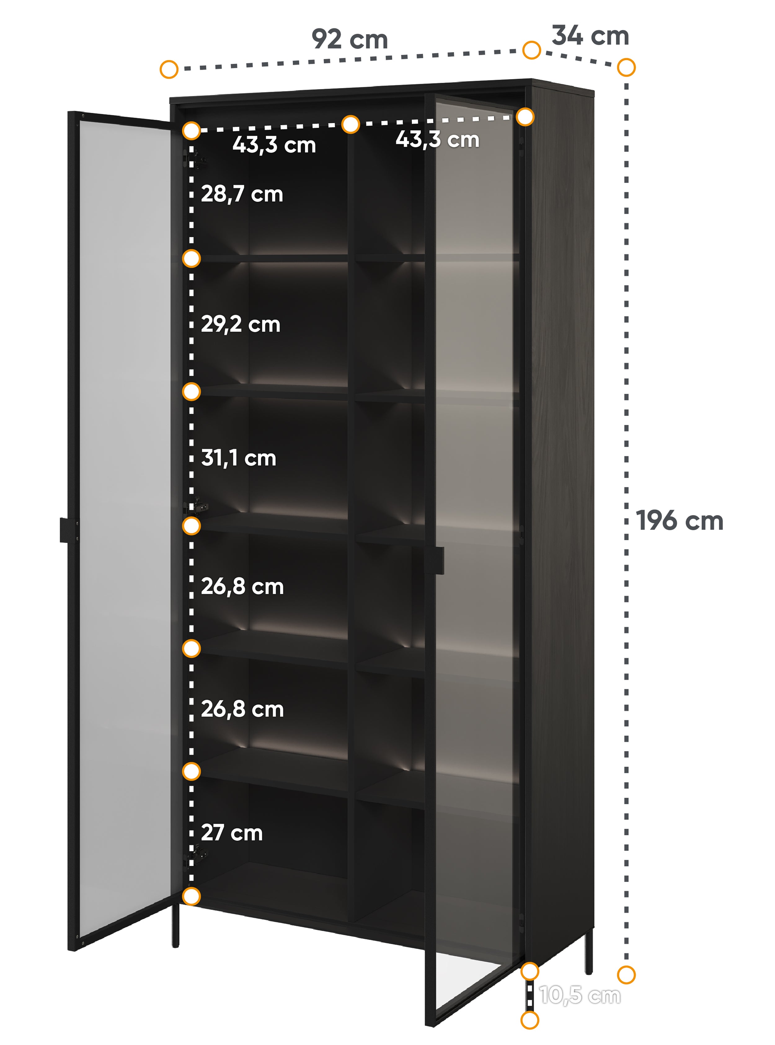Witryna dwudrzwiowa Trend 92 cm z LED Czarna
