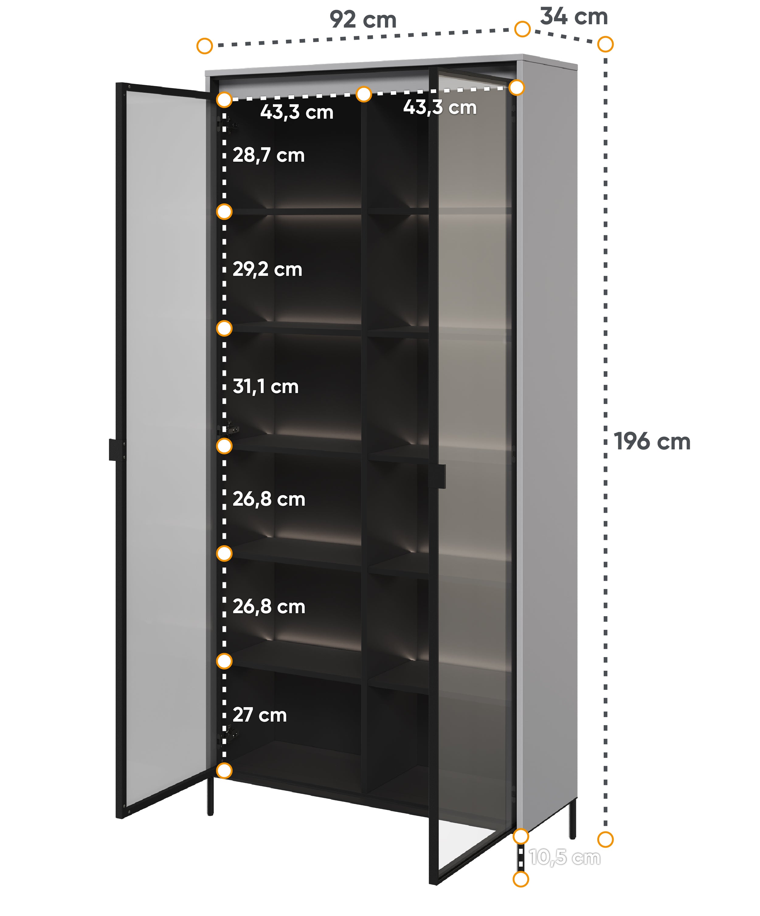 Witryna dwudrzwiowa Trend 92 cm z LED Szara
