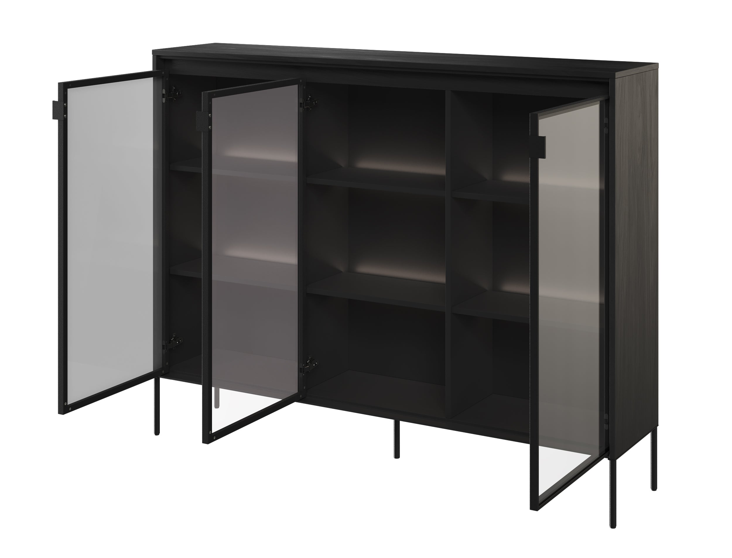 Witryna trzydrzwiowa Trend 150 cm z LED Czarna