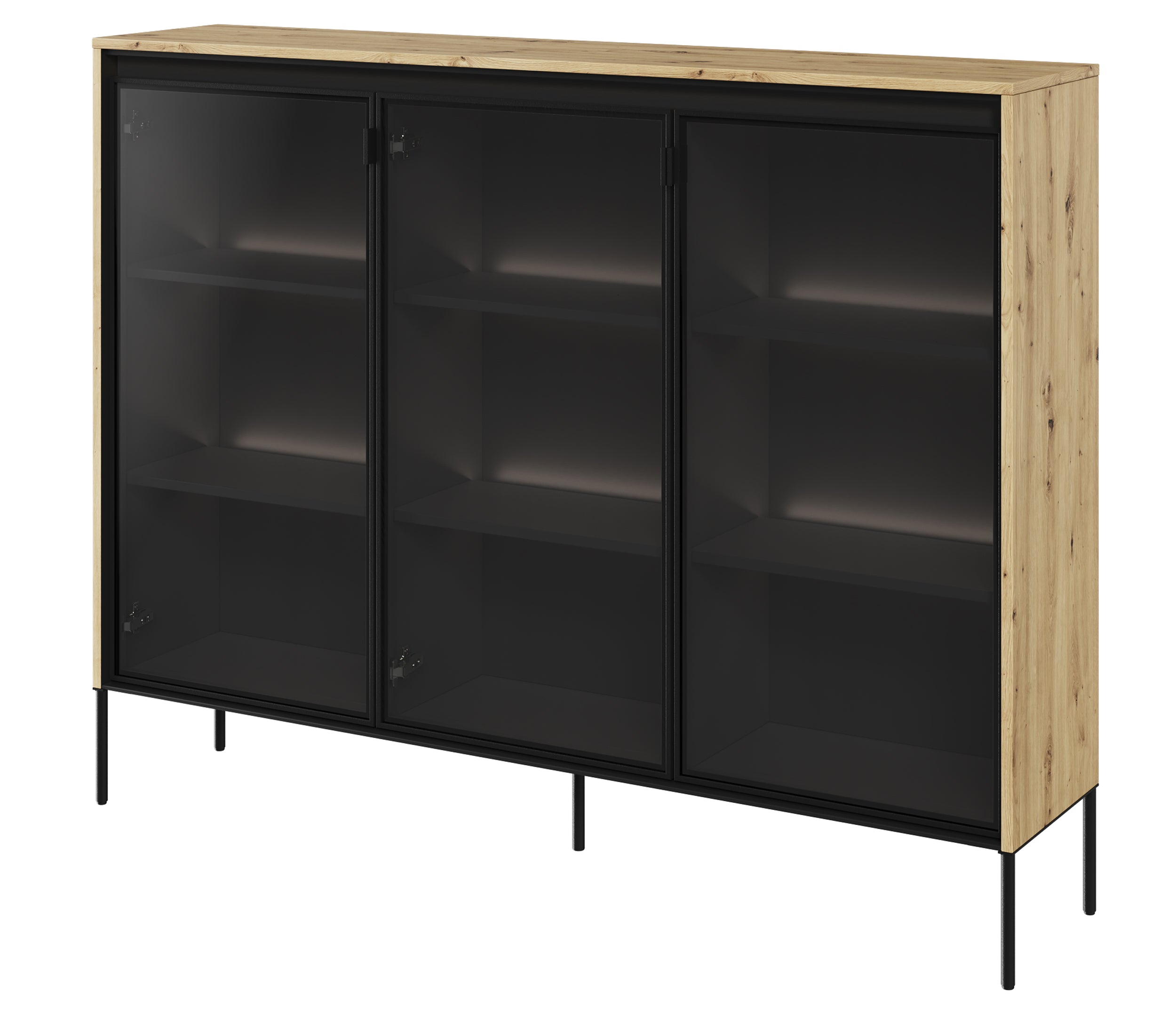 Witryna trzydrzwiowa Trend 150 cm z LED Dąb artisan