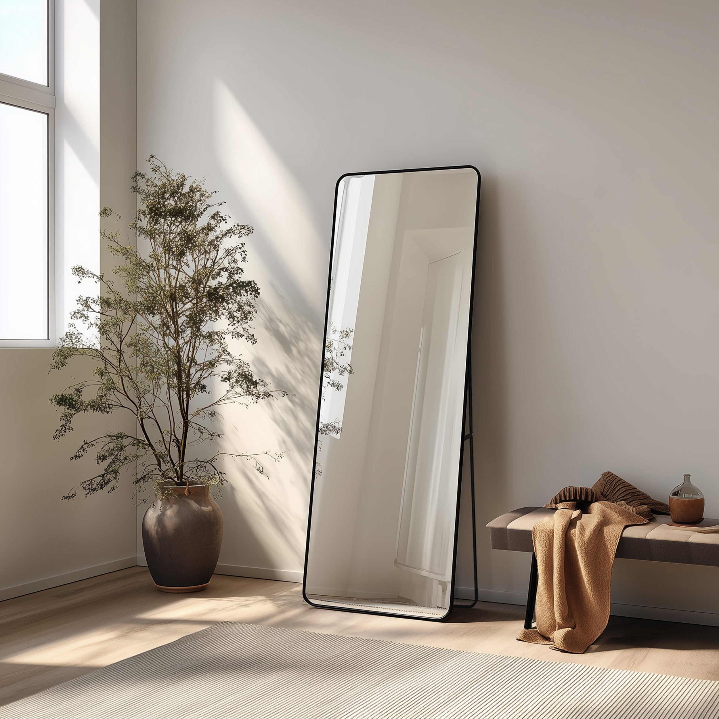 Lustro stojące w aluminiowej ramie Unoa 140x50 cm czarne
