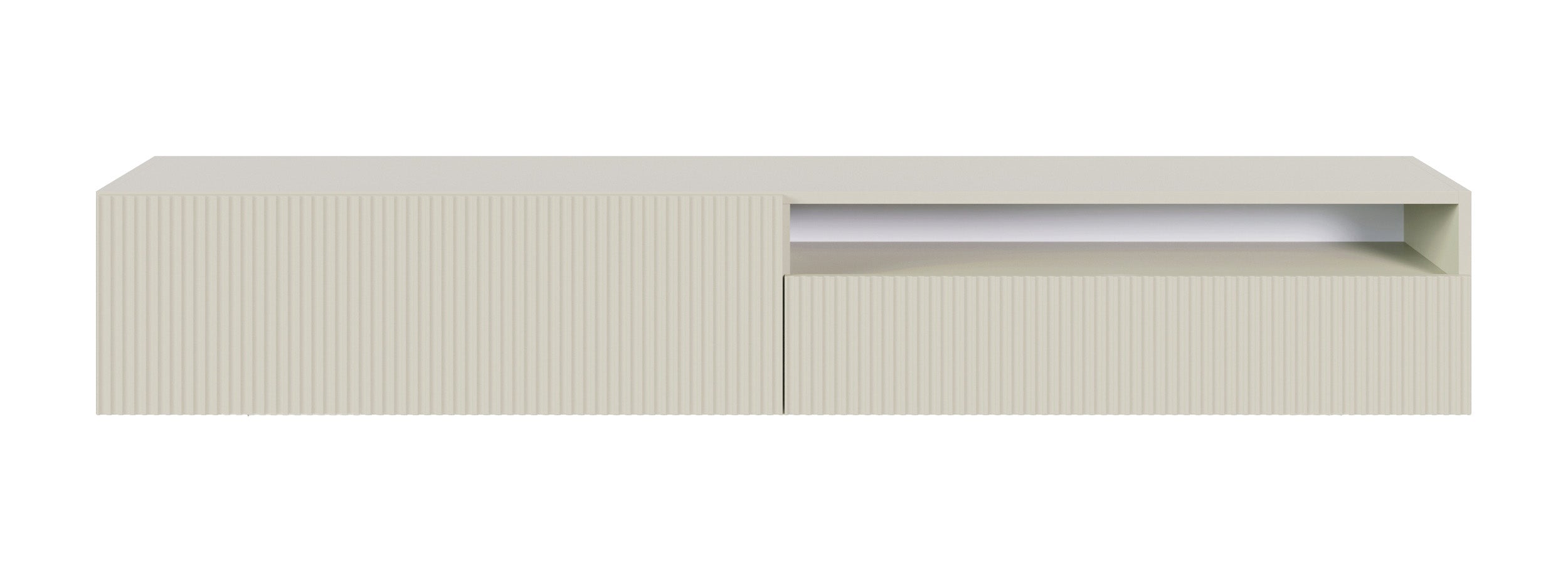 Szafka RTV Veldio z frezowanym frontem z wnęką 175 cm Szary beż wisząca