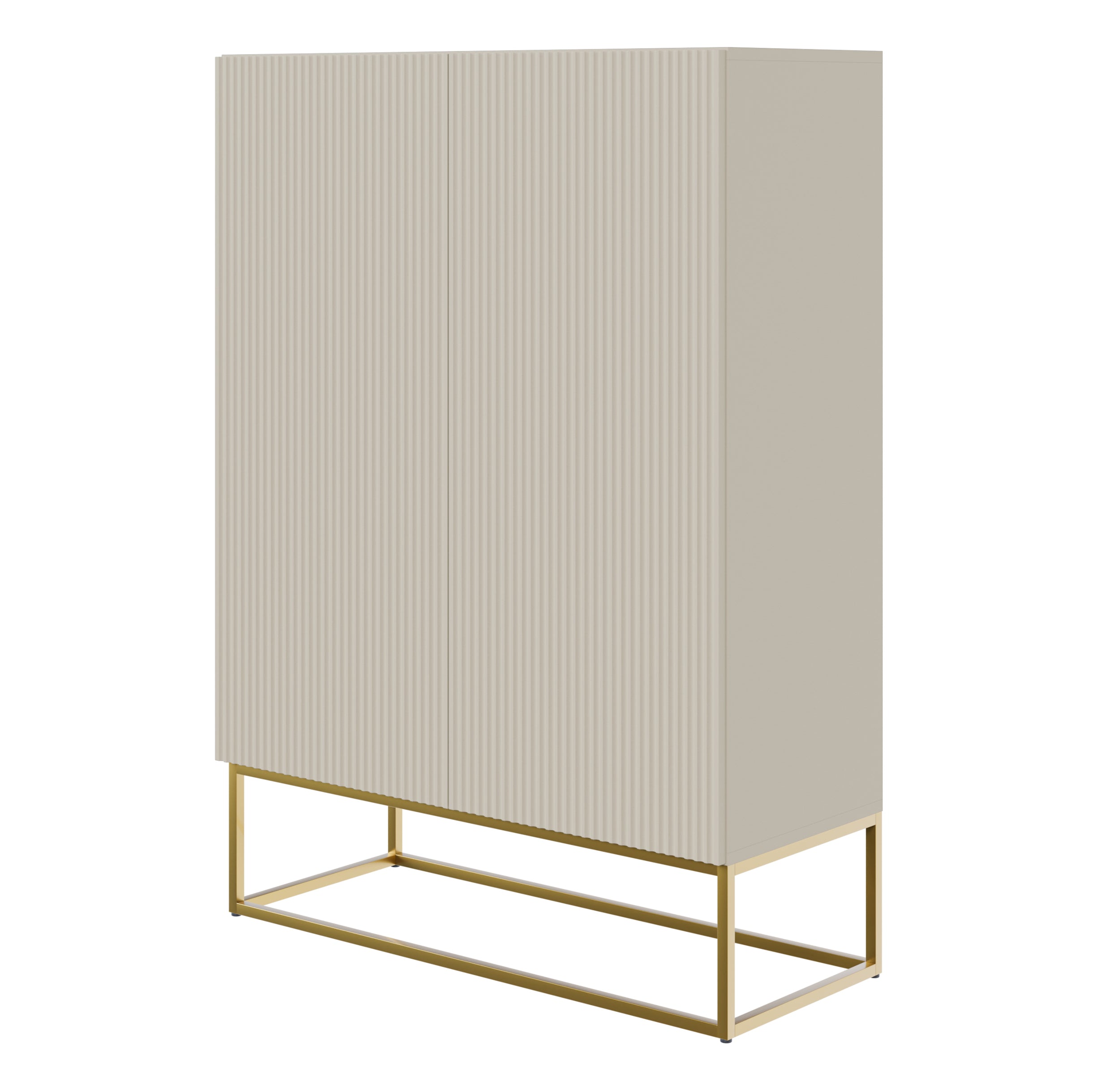 Komoda dwudrzwiowa Veldio z frezowanym frontem 90 cm Szary beż ze złotymi nogami