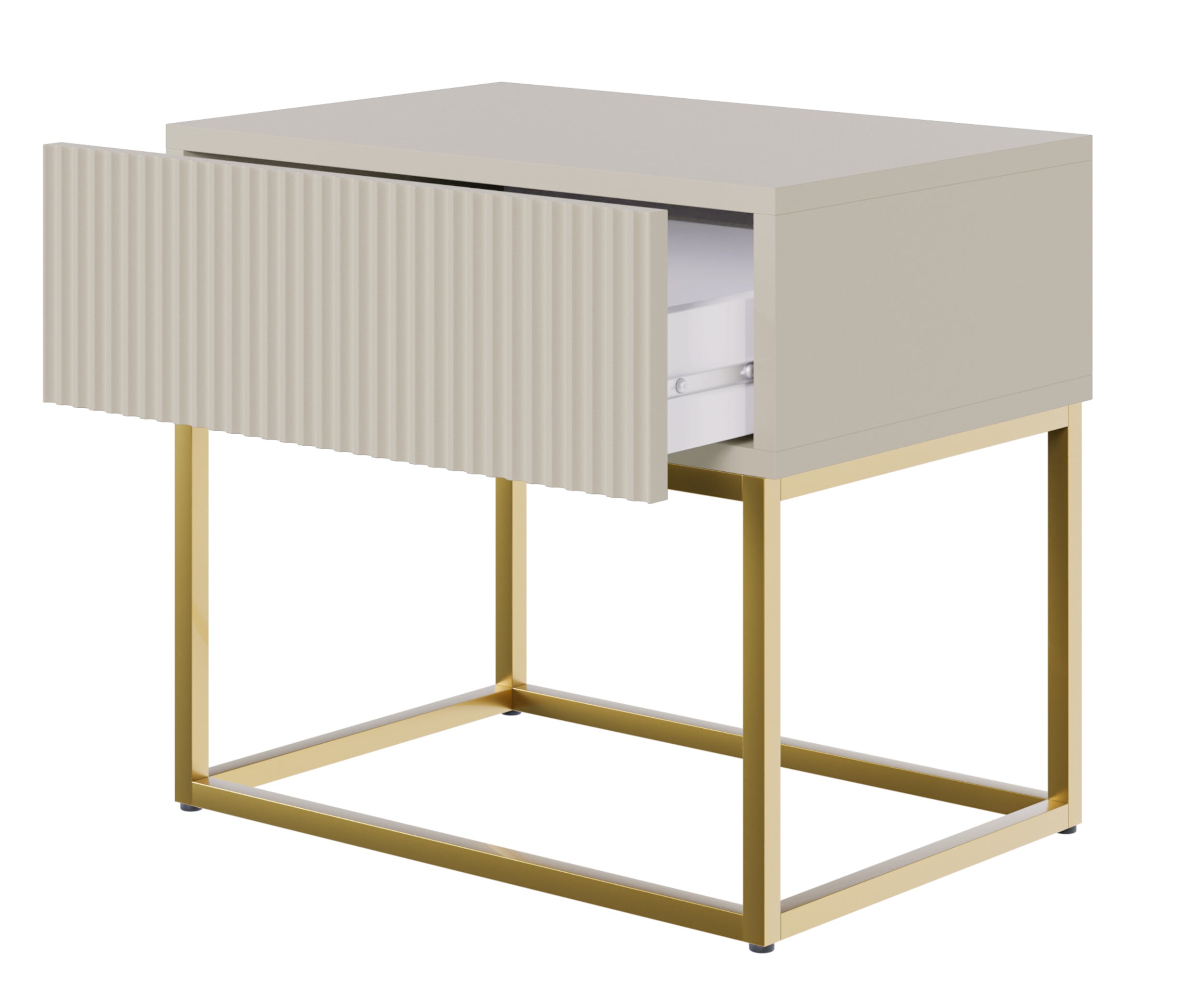 Szafka nocna Veldio z frezowanym frontem i szufladą 50 cm Szary beż ze złotymi nogami