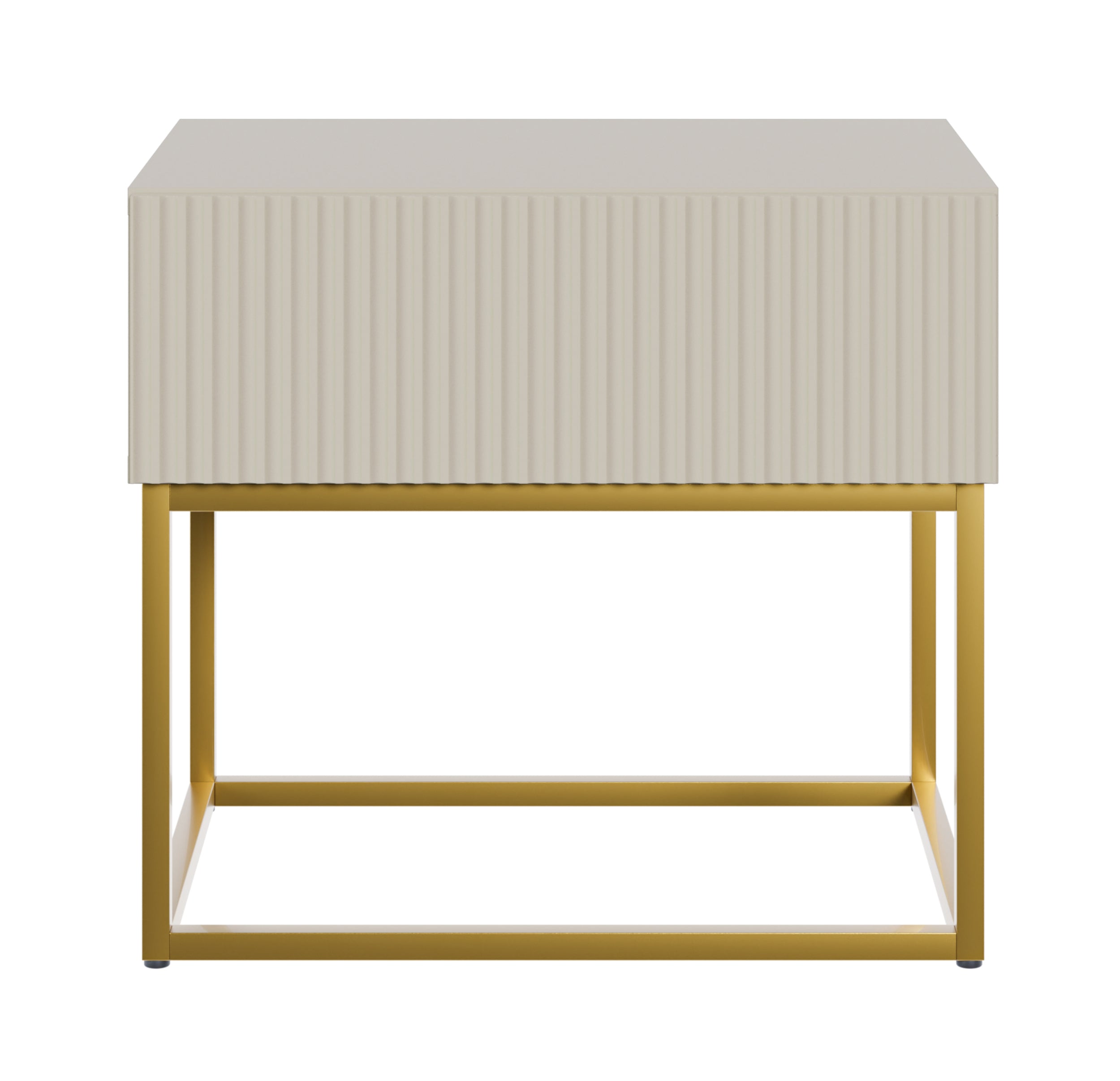 Szafka nocna Veldio z frezowanym frontem i szufladą 50 cm Szary beż ze złotymi nogami