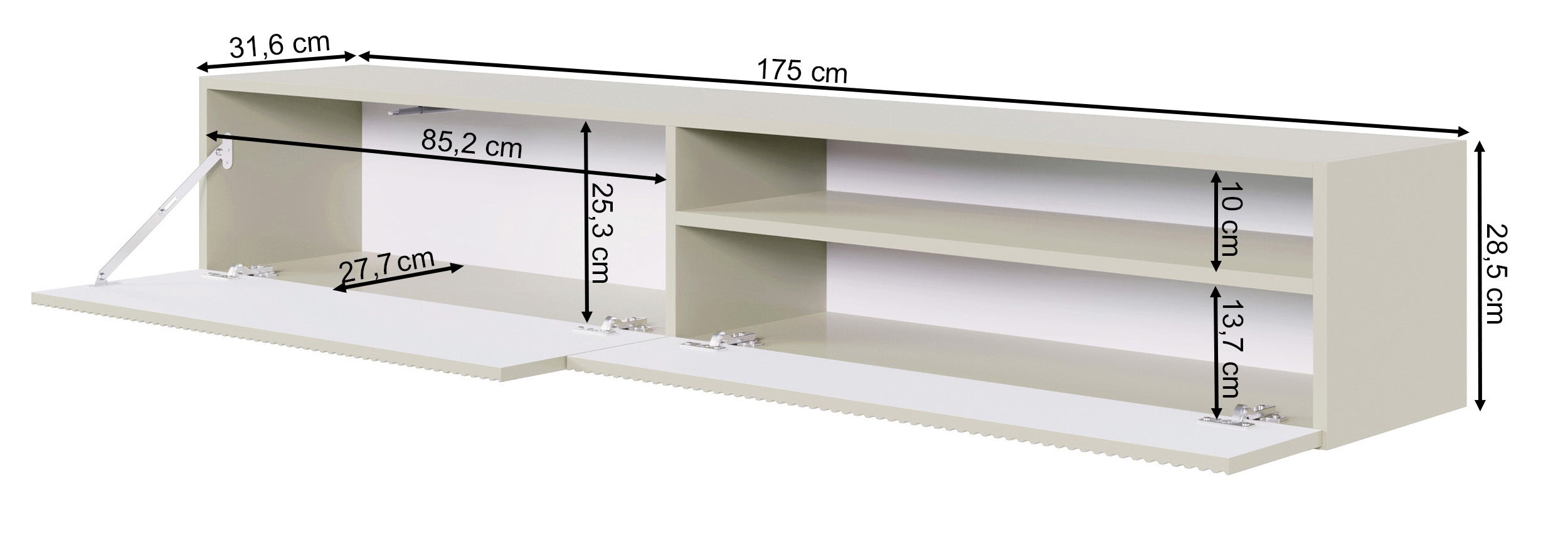Szafka RTV Veldio z frezowanym frontem i wnęką 175 cm Biała wisząca
