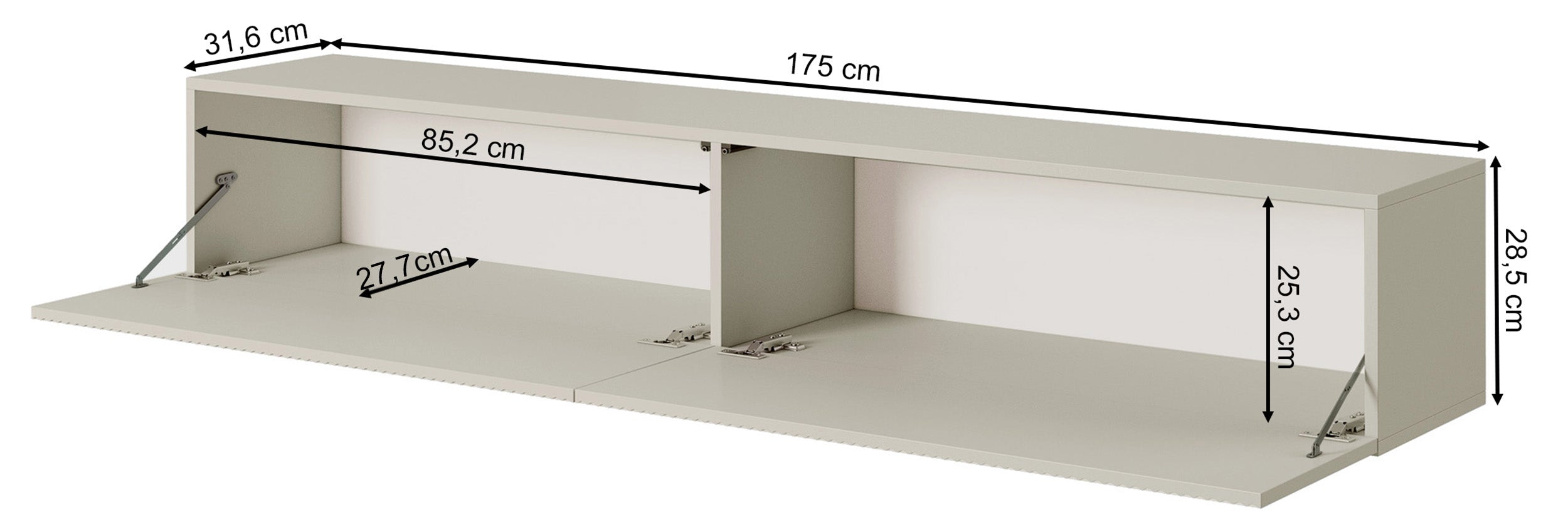 Szafka RTV Veldio z frezowanym frontem 175 cm Szary beż wisząca