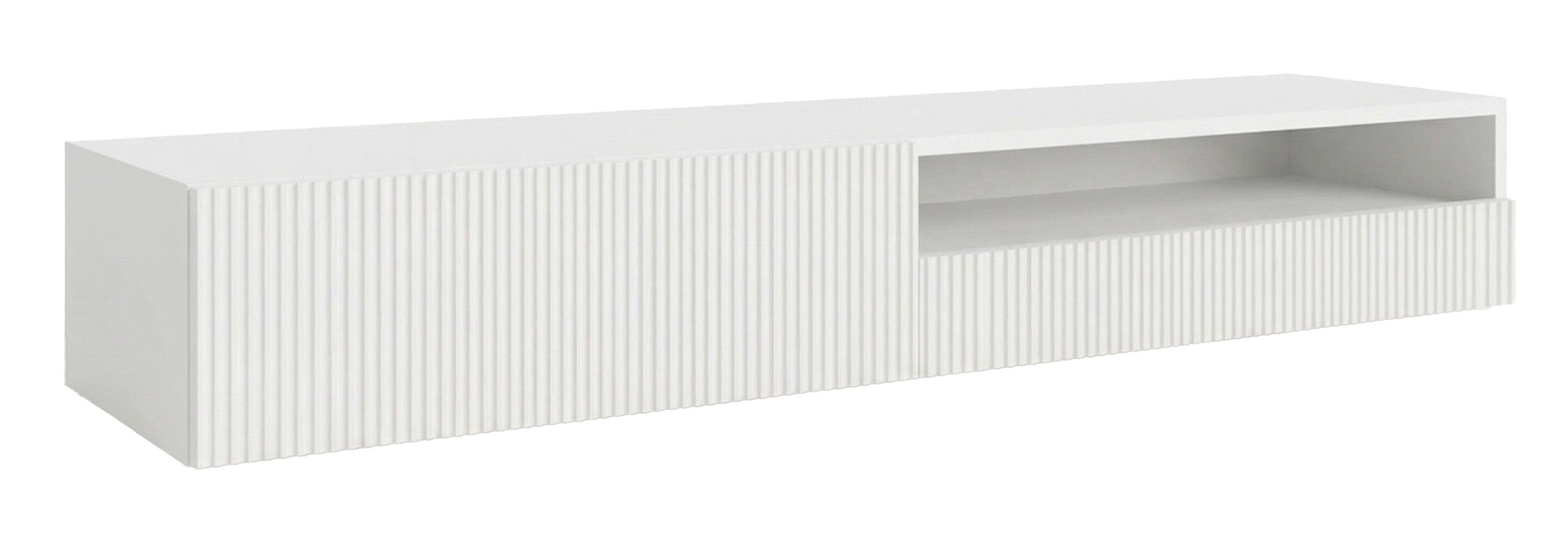 Szafka RTV Veldio z frezowanym frontem i wnęką 175 cm Biała wisząca
