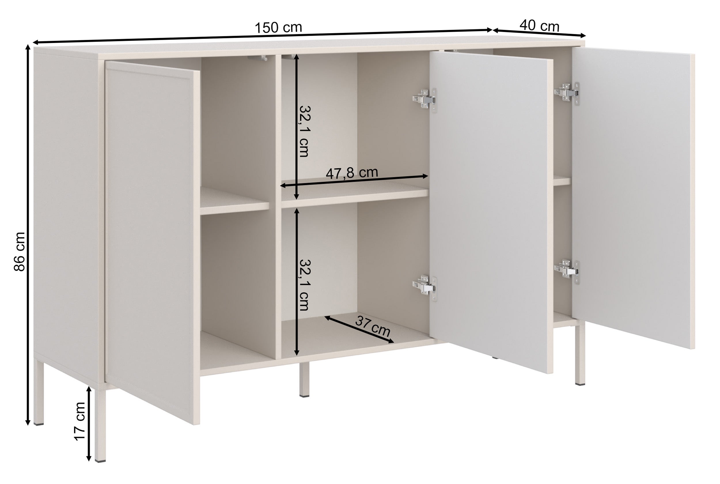 Komoda trzydrzwiowa Velveto 150 cm biały
