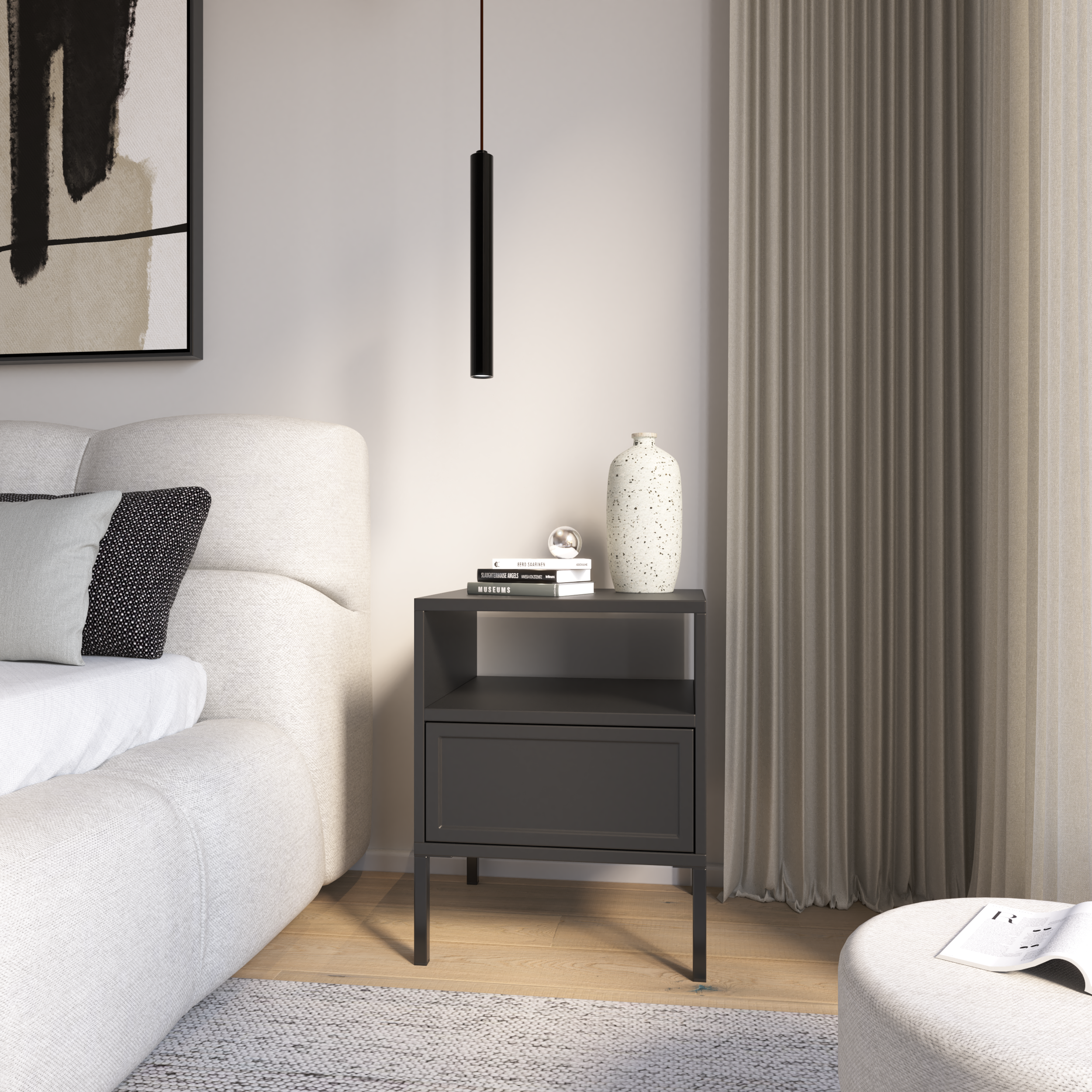Szafka nocna Velveto z szufladą i wnęką 45 cm czarny