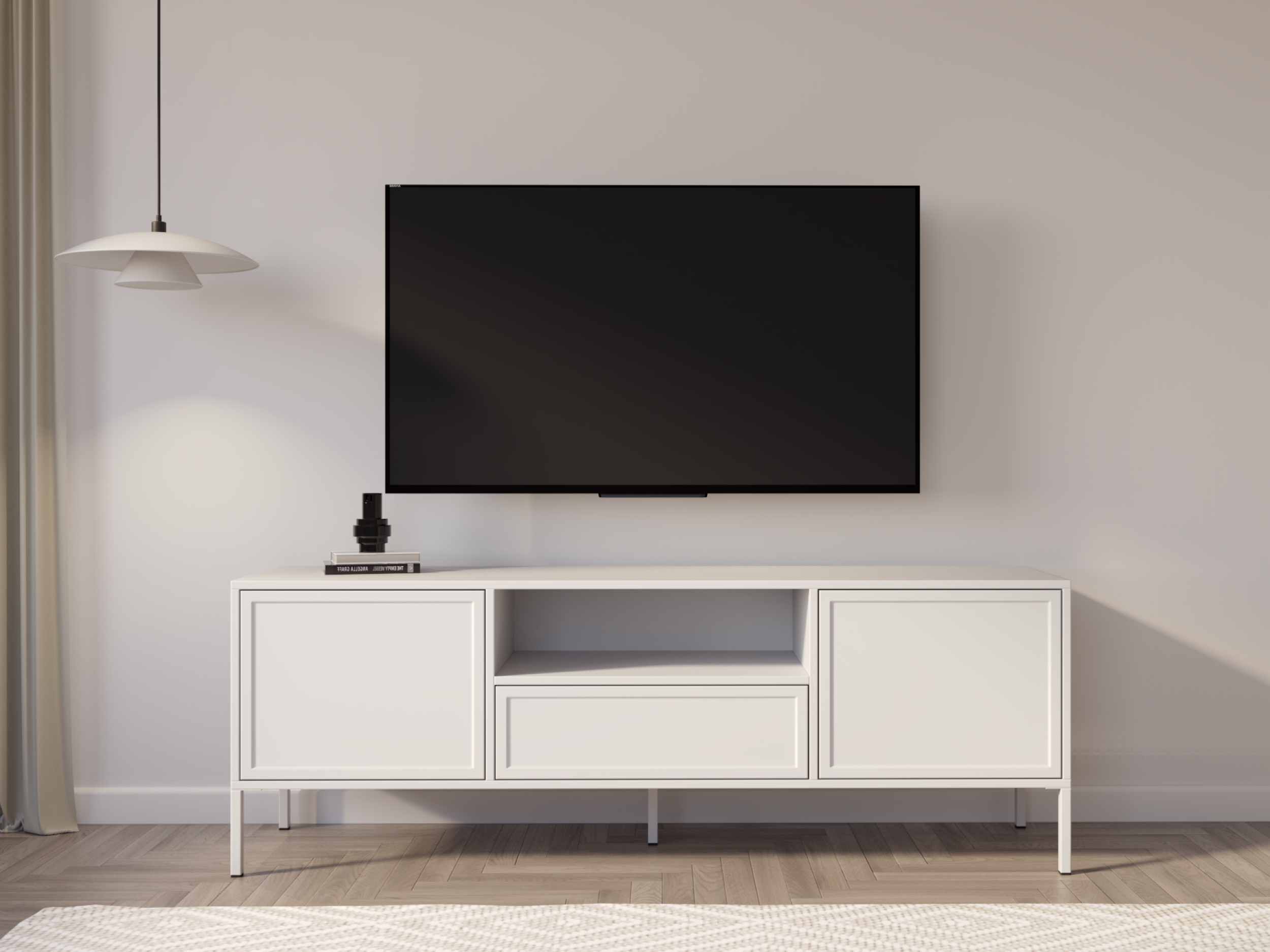 Szafka RTV Velveto dwudrzwiowa z szufladą i wnęką 160 cm biały
