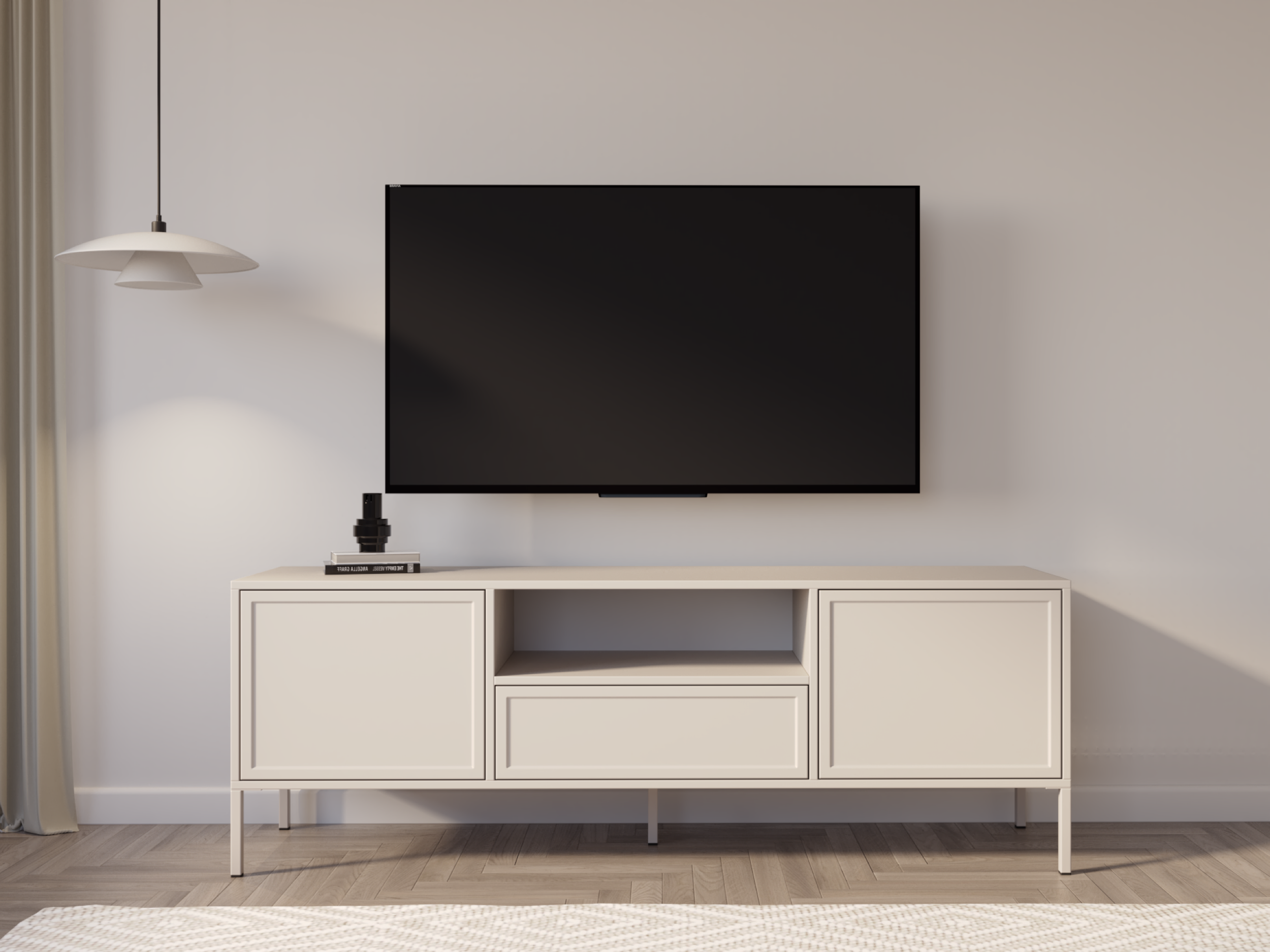 Szafka RTV Velveto dwudrzwiowa z szufladą i wnęką 160 cm kaszmir