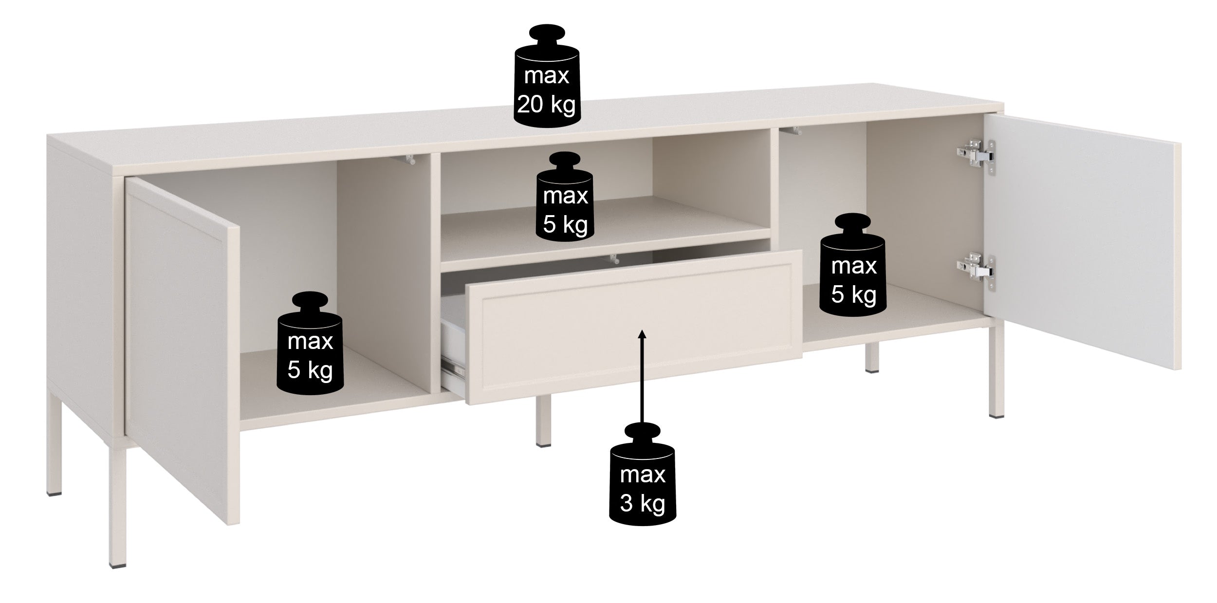 Szafka RTV Velveto dwudrzwiowa z szufladą i wnęką 160 cm kaszmir